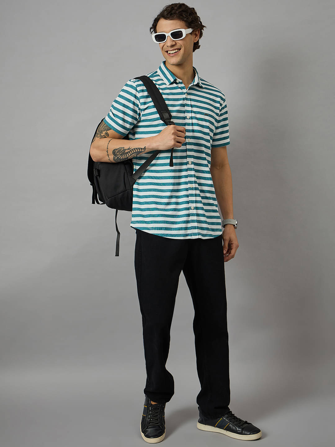 BRONATION Cotton Blend Regular Fit Striped Half Sleeves Men's Casual Shirt - Sea Green ( Pack of 1 ) BRONATION Cotton Blend Regular Fit Striped Half Sleeves Men's Casual Shirt - Sea Green ( Pack of 1 )