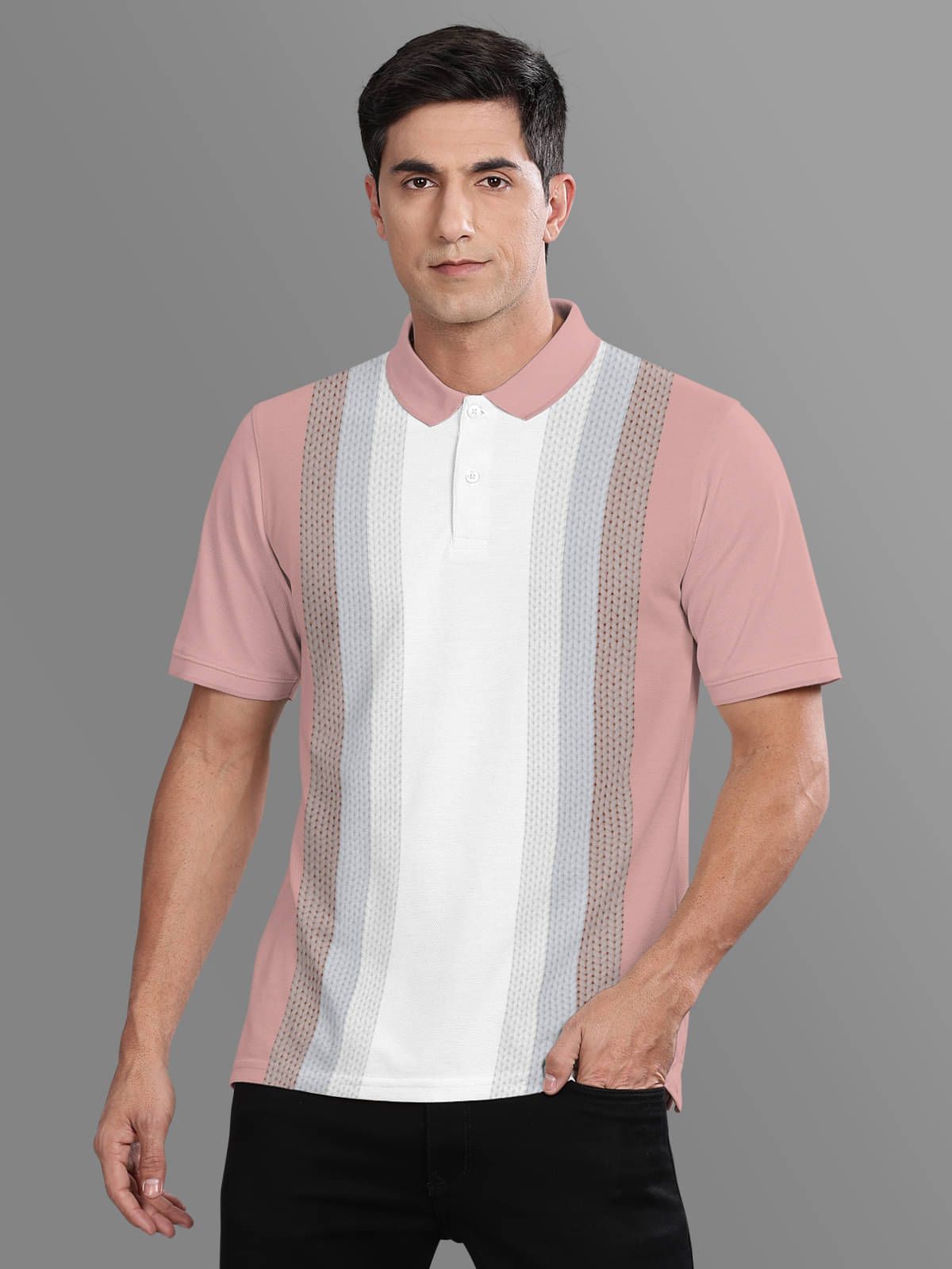 BULLMER Pack of 1 Cotton Blend Regular Fit Striped Half Sleeves Men's Polo T Shirt ( Pink ) BULLMER Pack of 1 Cotton Blend Regular Fit Striped Half Sleeves Men's Polo T Shirt ( Pink )