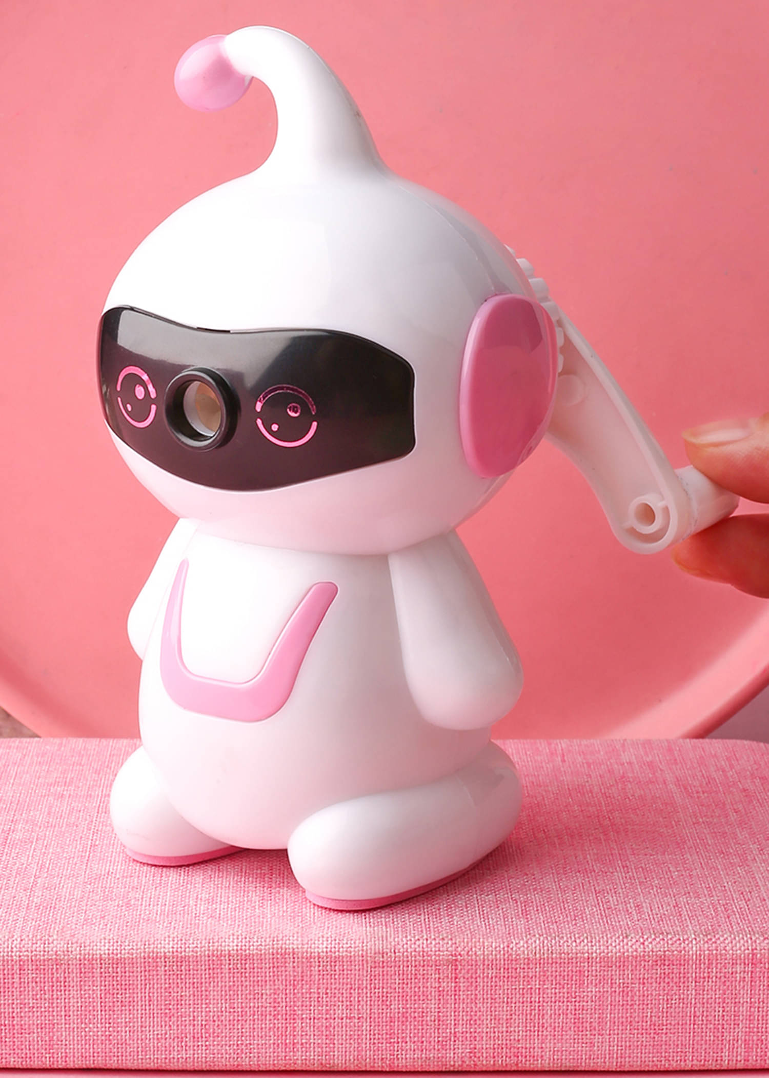 Cartoon Robot Theme Pink & White Pencil Sharpener Cartoon Robot Theme Pink & White Pencil Sharpener