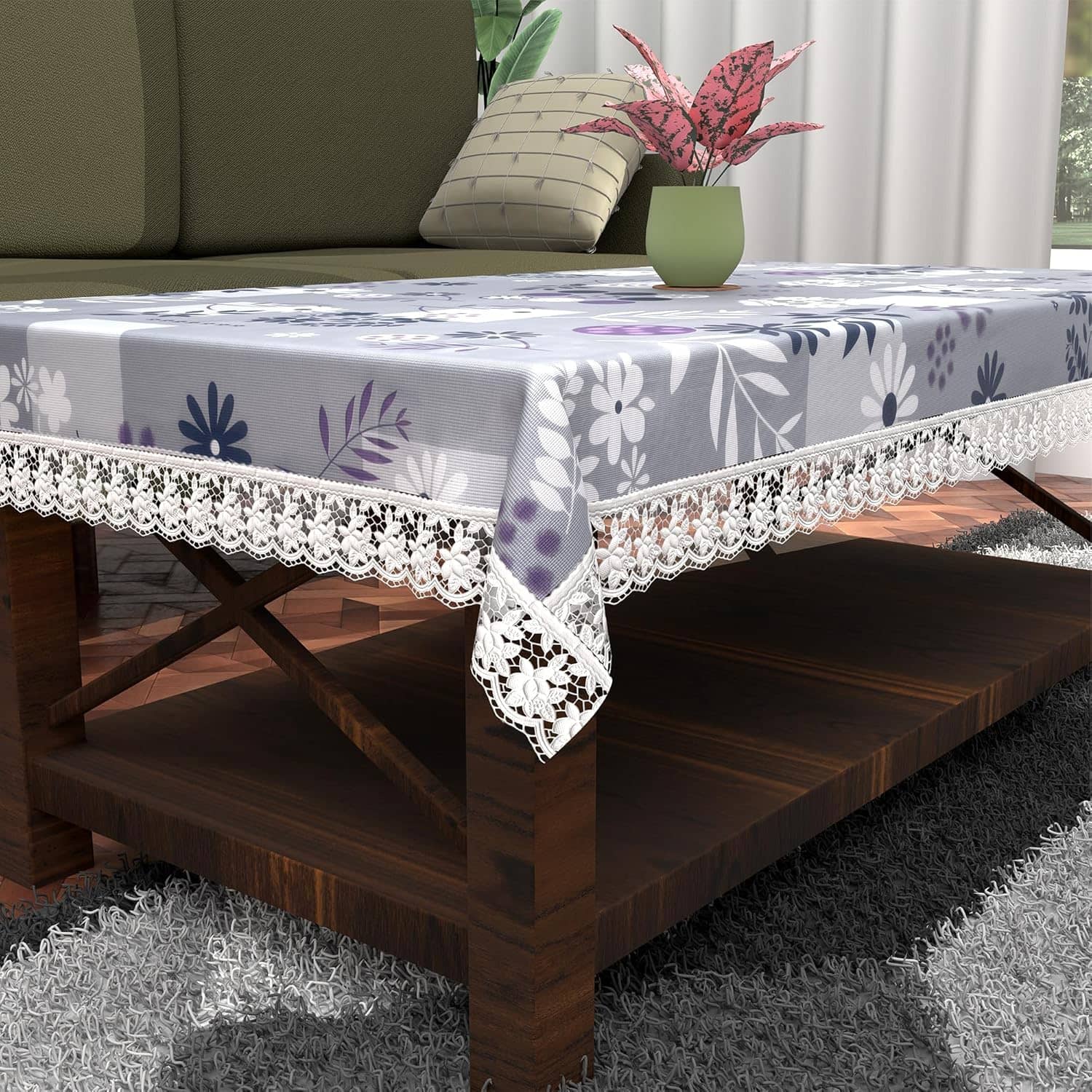 CreadCraft Printed PVC 4 Seater Rectangle Table Cover ( 150 x 105 ) cm Pack of 1 Multi