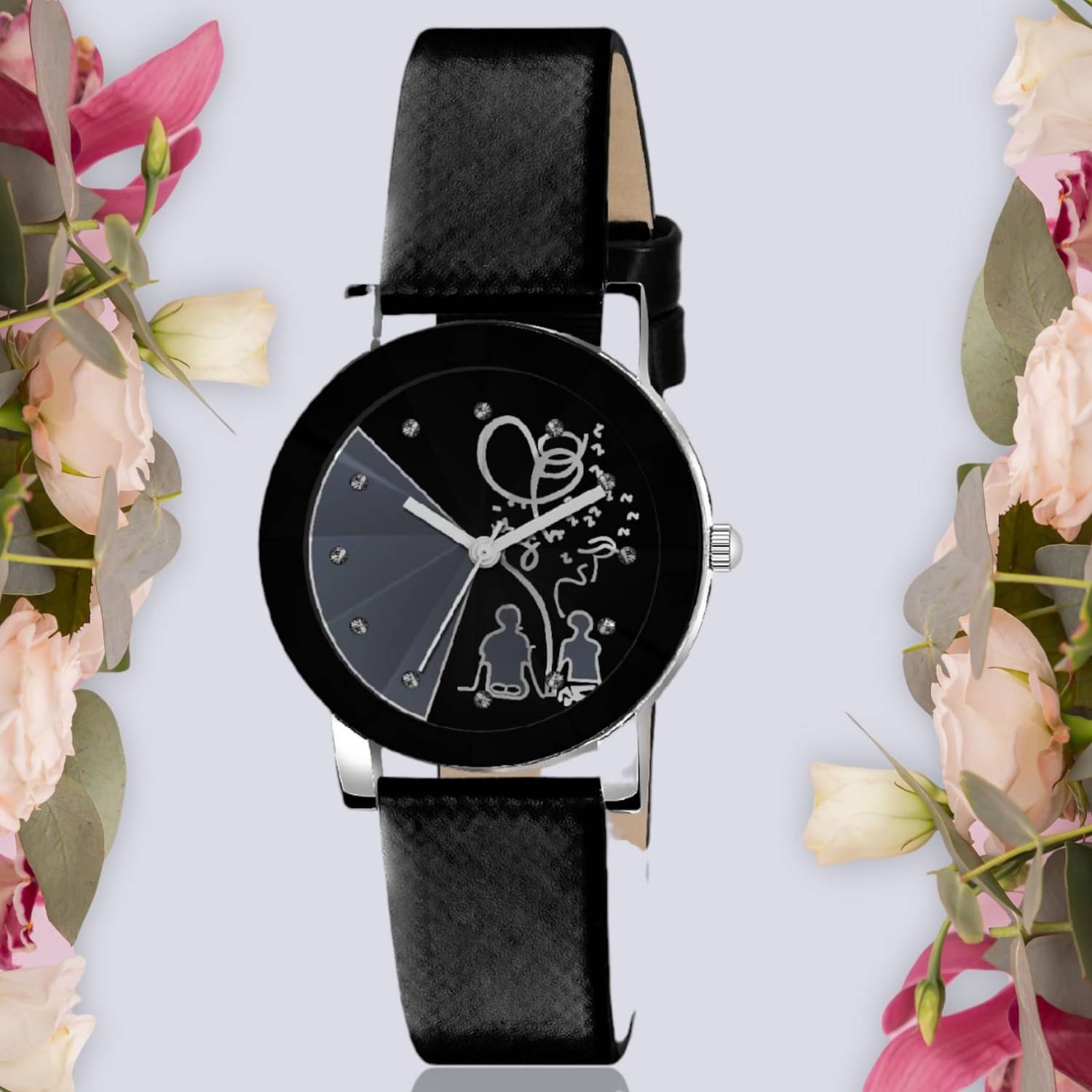     			DECLASSE Black Leather Analog Womens Watch