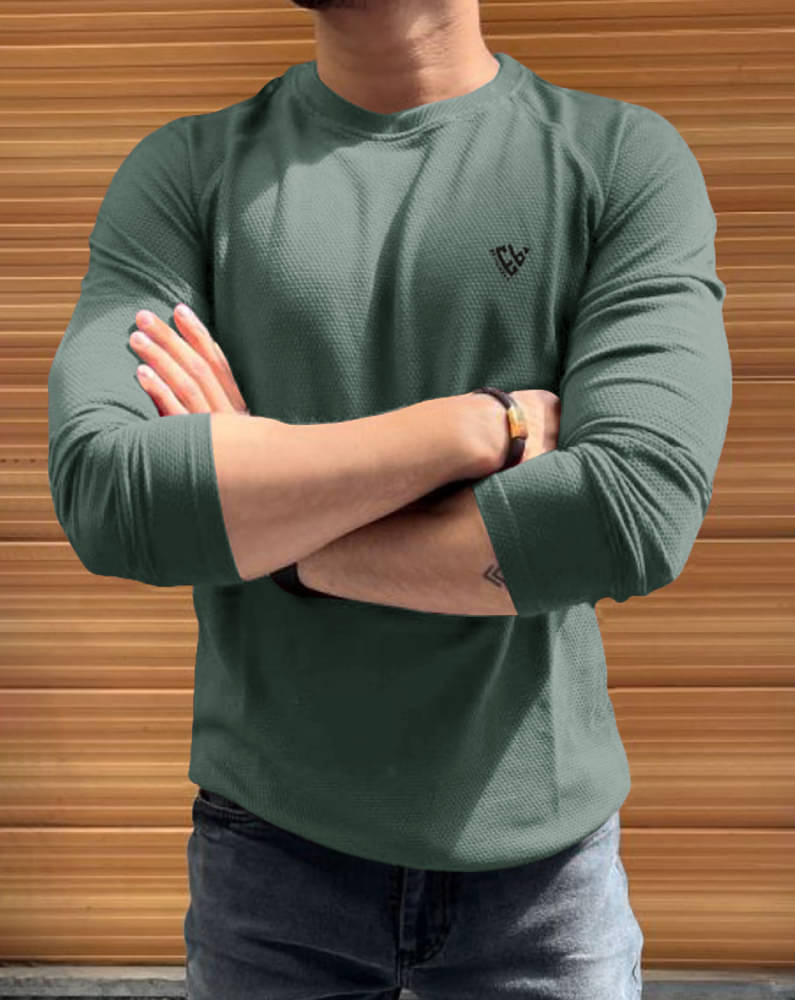 Eyebogler Polyester Regular Fit Self Design Full Sleeves Men's Round T-Shirt - Green ( Pack of 1 ) Eyebogler Polyester Regular Fit Self Design Full Sleeves Men's Round T-Shirt - Green ( Pack of 1 )