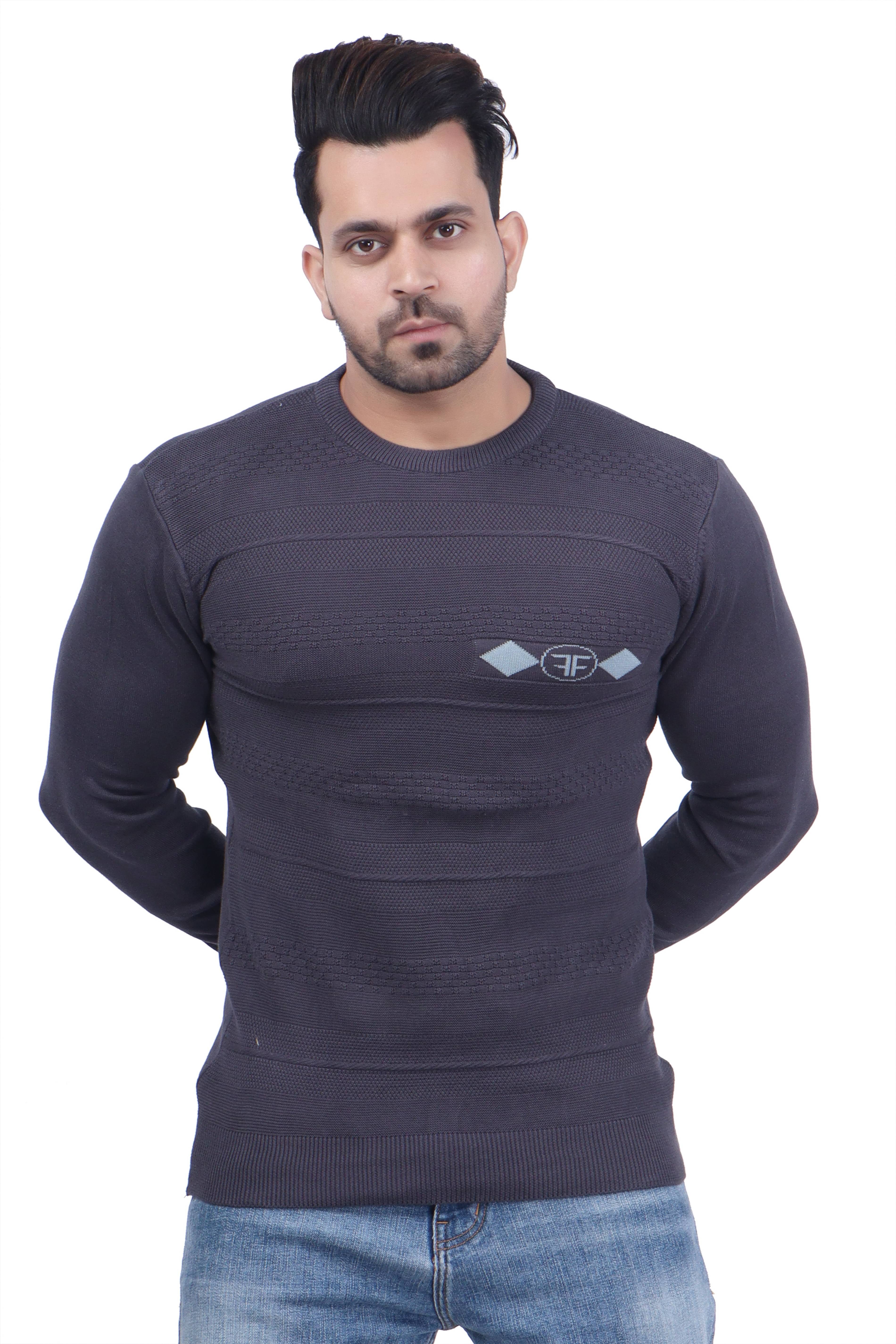 FEVERFEW Cotton Blend Round Neck Men's Full Sleeves Pullover Sweater - Dark Grey ( Pack of 1 ) FEVERFEW Cotton Blend Round Neck Men's Full Sleeves Pullover Sweater - Dark Grey ( Pack of 1 )