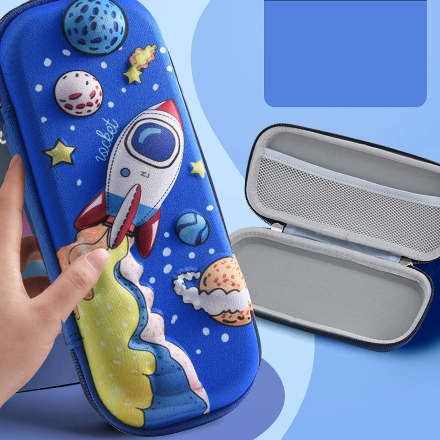     			Flenzy 3D Rocket theme Layered Design Blue Zip Open Pencil Pouch Bag