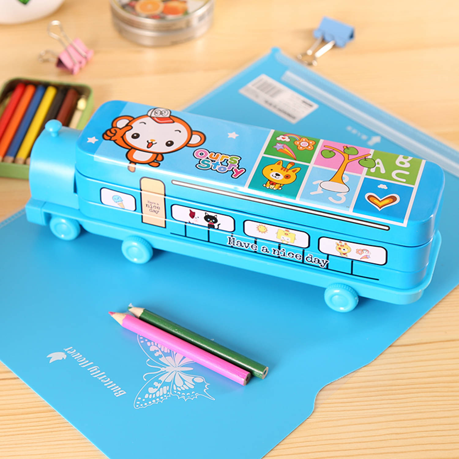 Flenzy School Bus Theme Blue Sharpener & Geometry Box Flenzy School Bus Theme Blue Sharpener & Geometry Box