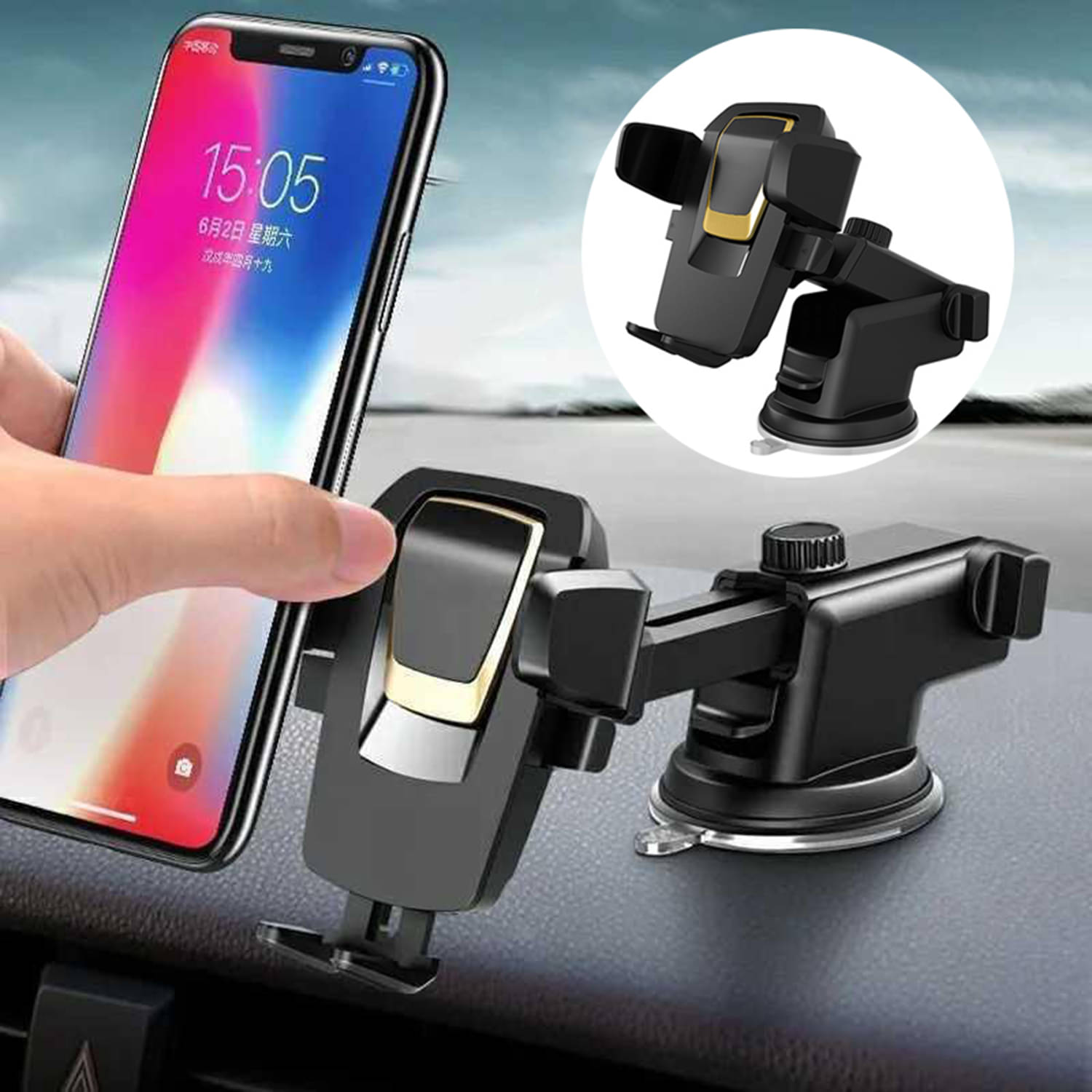 Flenzy Windshield Only Single Clamp Car Mobile Holder - Yellow Flenzy Windshield Only Single Clamp Car Mobile Holder - Yellow