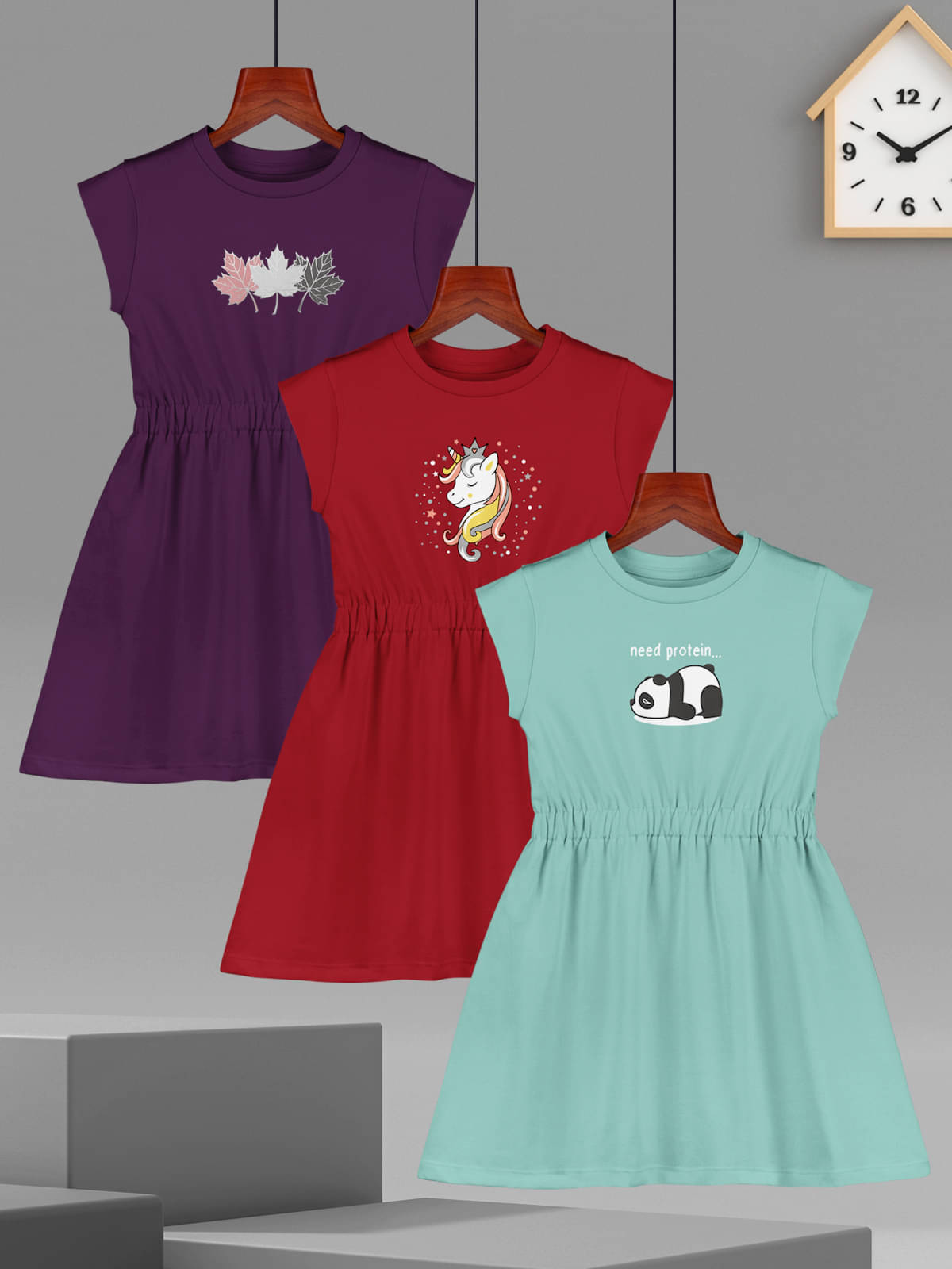 HELLCAT Cotton Blend Dress For Girls ( Pack of 3 , Sea Green ) HELLCAT Cotton Blend Dress For Girls ( Pack of 3 , Sea Green )