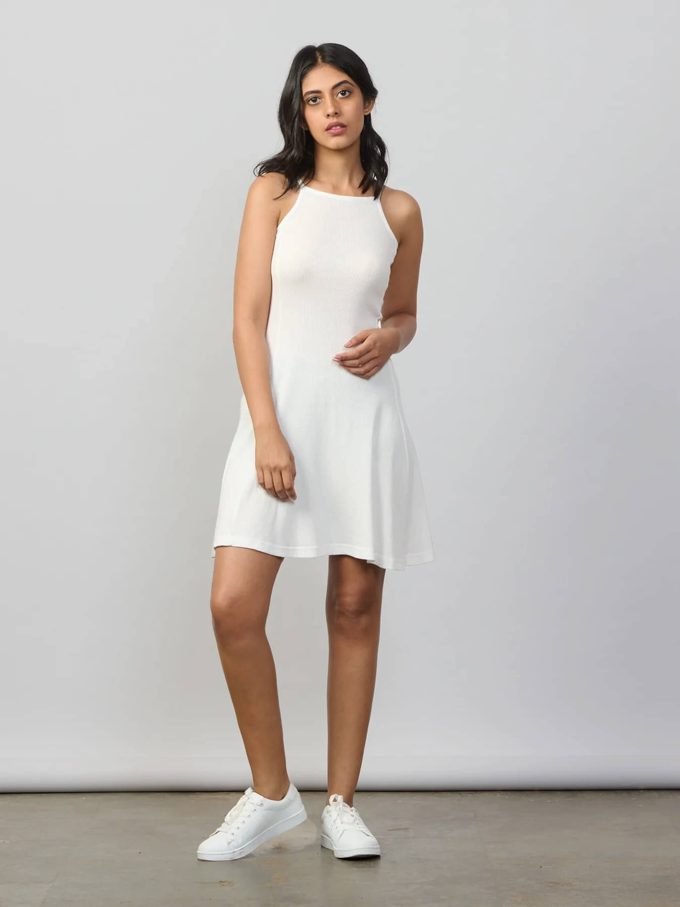 Istyle Can Women Polyester Solid A-line Dress ( White ) Istyle Can Women Polyester Solid A-line Dress ( White )