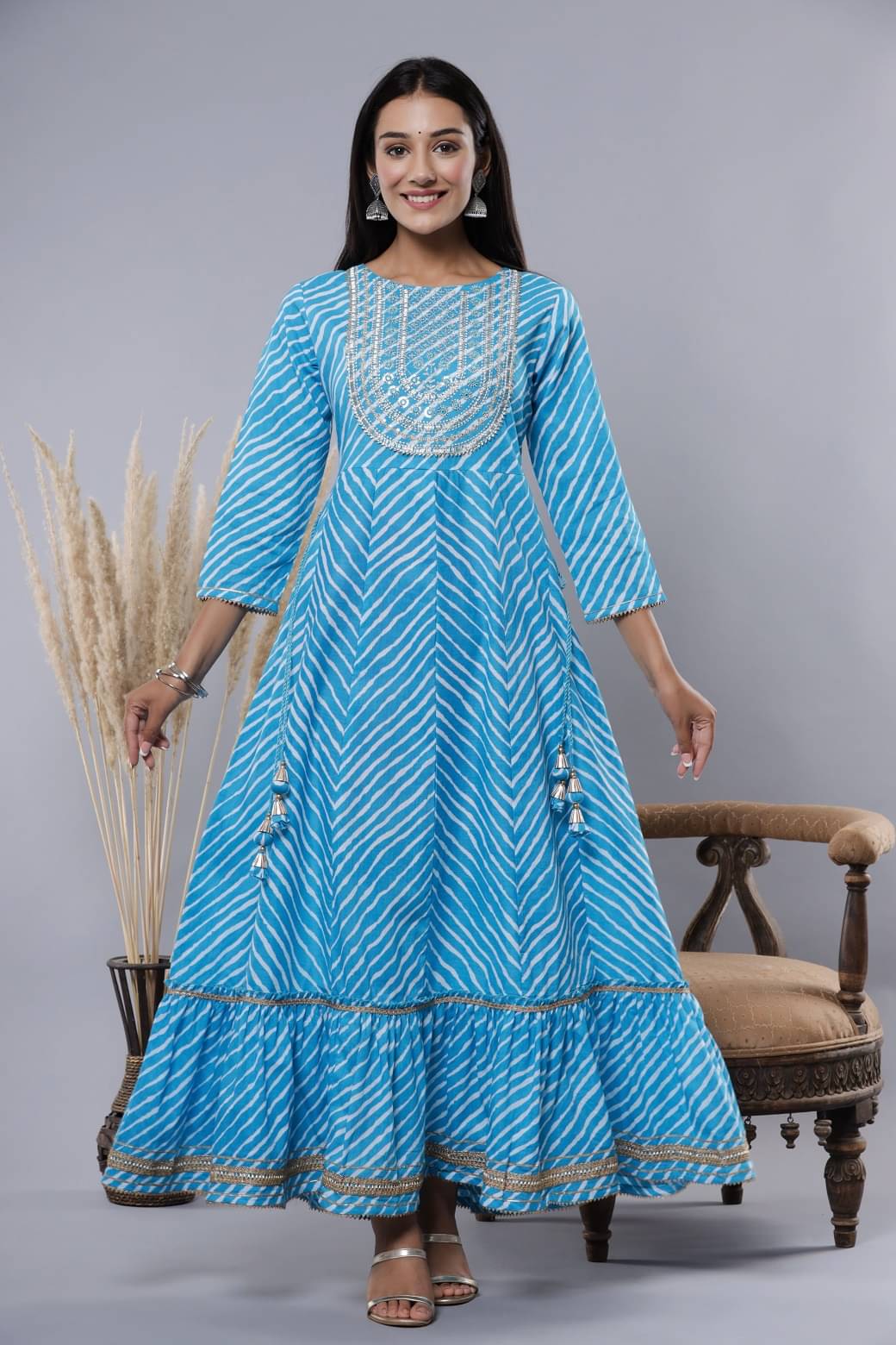 Juniper Women Cotton Printed Ethnic Dress ( Blue ) Juniper Women Cotton Printed Ethnic Dress ( Blue )