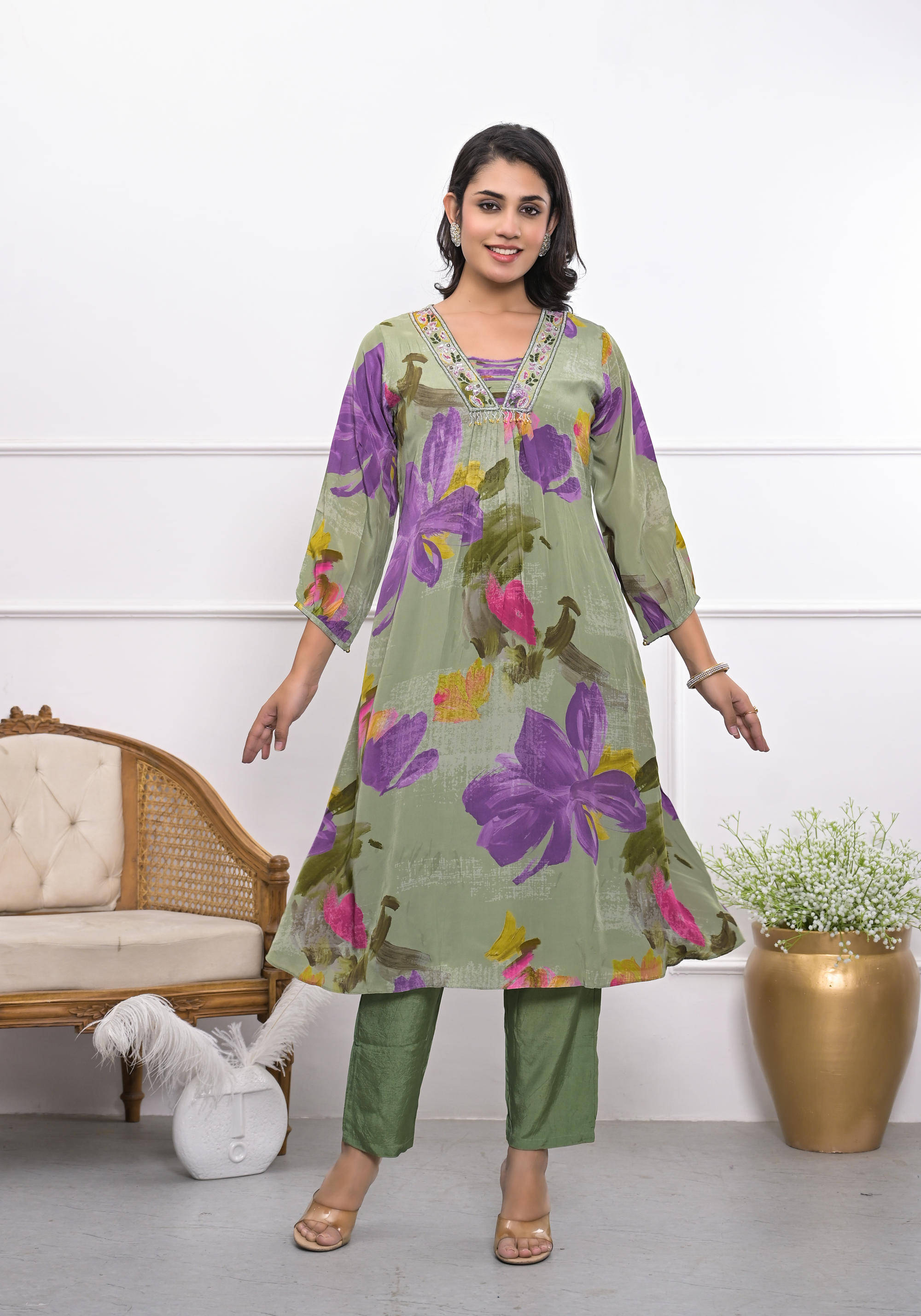 Juniper Crepe Printed Kurti With Pants Women's Stitched Salwar Suit - Green ( Pack of 1 ) Juniper Crepe Printed Kurti With Pants Women's Stitched Salwar Suit - Green ( Pack of 1 )