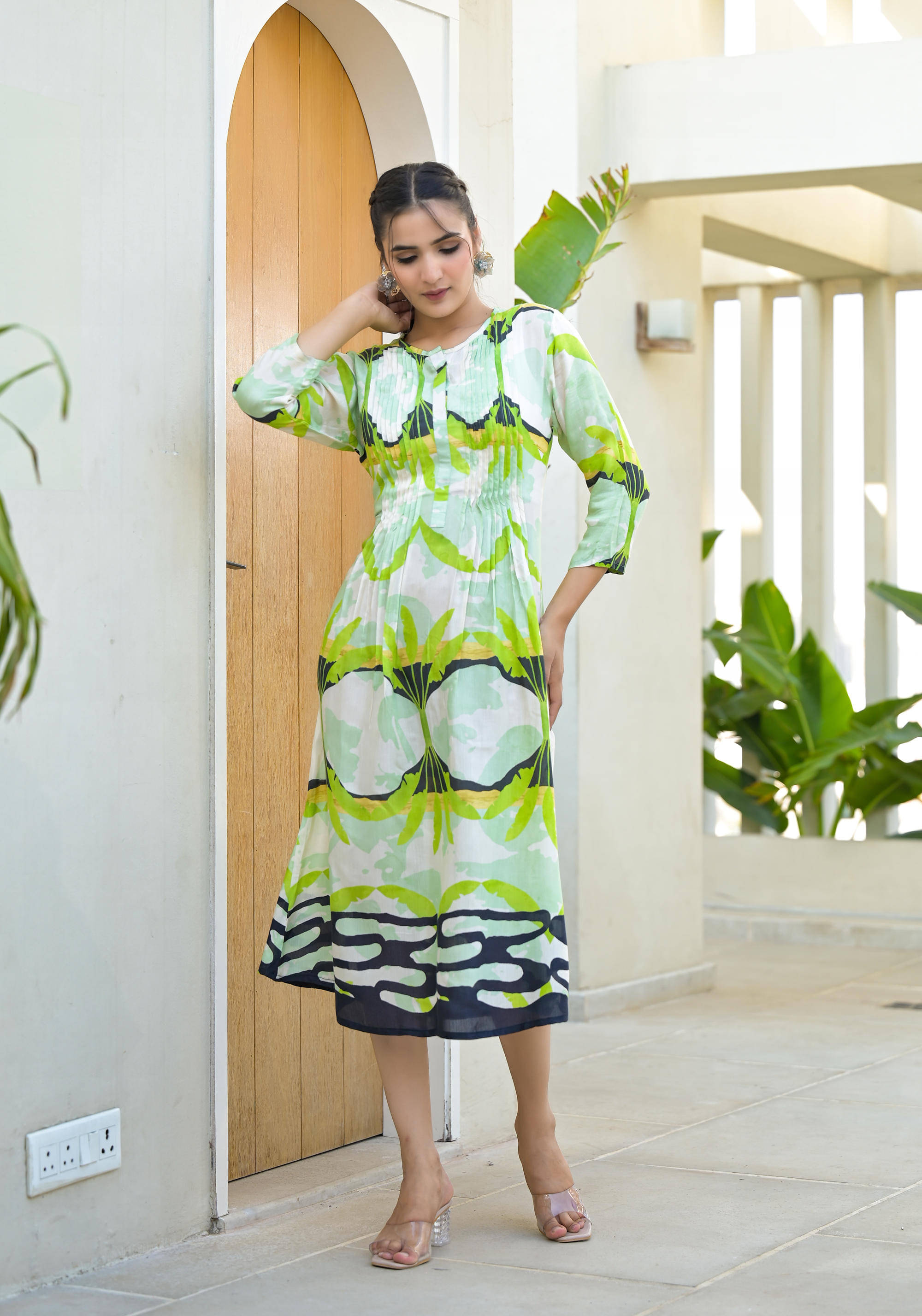 Juniper Women Viscose Printed Ethnic Dress ( Green ) Juniper Women Viscose Printed Ethnic Dress ( Green )