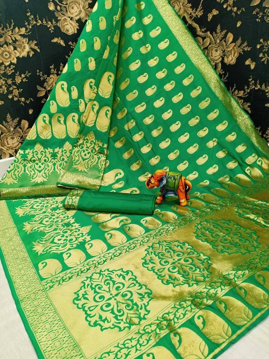     			Kanooda Prints Art Silk Printed Saree With Unstitched Blouse Piece ( Green )