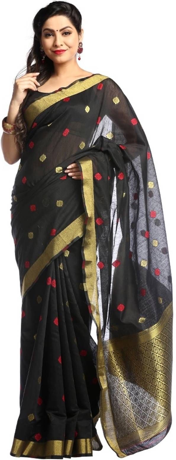     			Kanooda Prints Art Silk Printed Saree With Unstitched Blouse Piece ( Black )