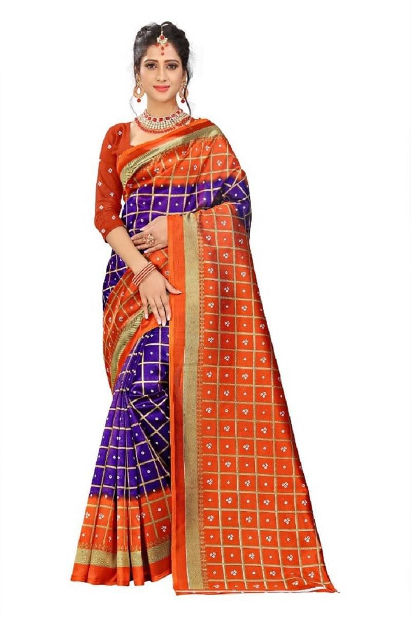     			Kanooda Prints Art Silk Printed Saree With Unstitched Blouse Piece ( Purple )