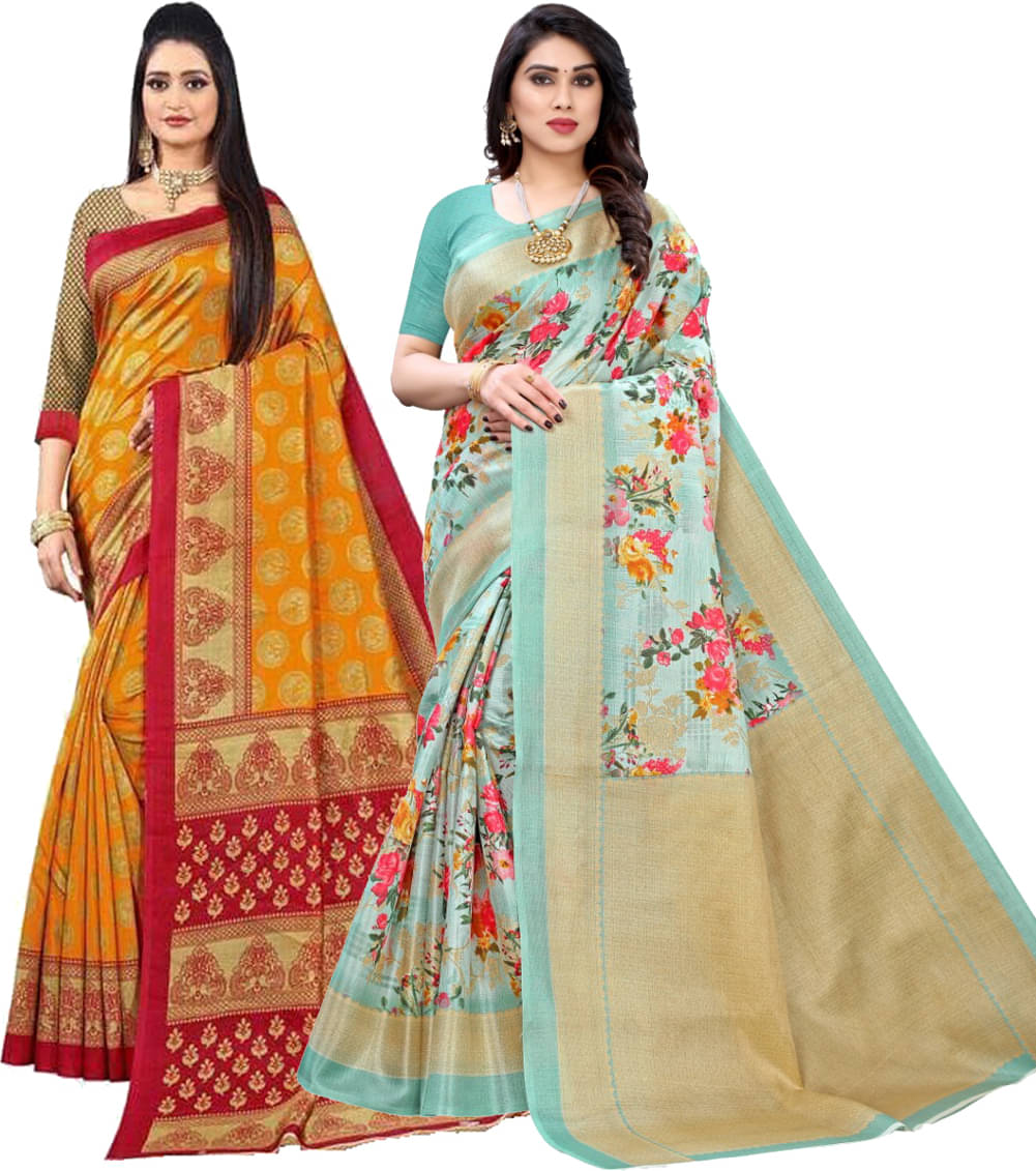 Kanooda Prints Art Silk Printed Saree With Unstitched Blouse Piece ( Multicolor ) Kanooda Prints Art Silk Printed Saree With Unstitched Blouse Piece ( Multicolor )