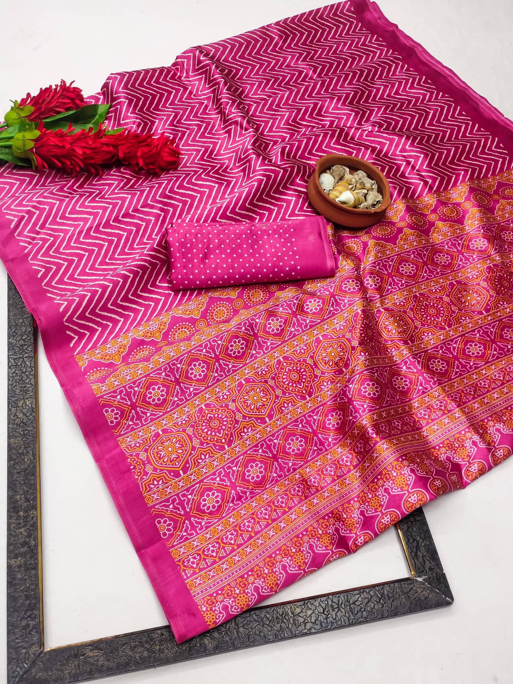 Kanooda Prints Art Silk Printed Saree With Unstitched Blouse Piece ( Multicolor )     			Kanooda Prints Art Silk Printed Saree With Unstitched Blouse Piece ( Multicolor )