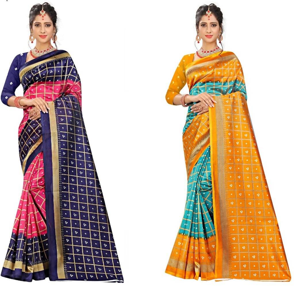     			Kanooda Prints Art Silk Printed Saree With Unstitched Blouse Piece ( Multicolor )