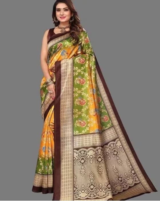 Kanooda Prints Art Silk Printed Saree With Unstitched Blouse Piece ( Multicolor ) - Sarees | Buy online on ZillyBuy
