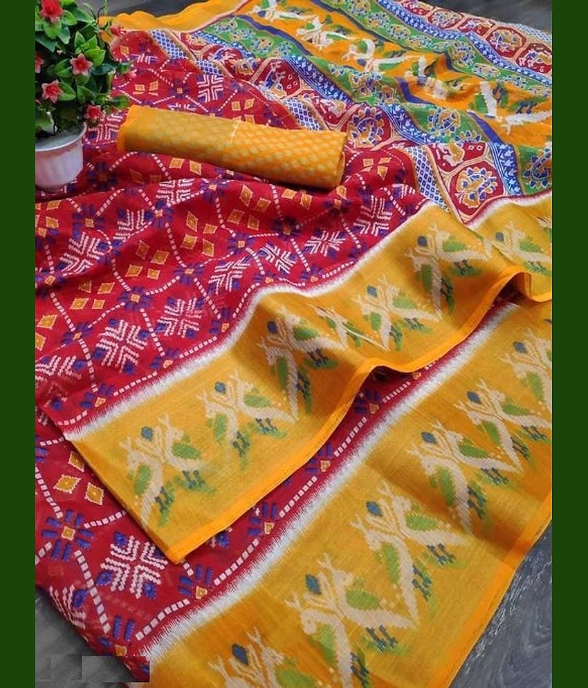 Kanooda Prints Art Silk Printed Saree With Unstitched Blouse Piece ( Multicolor ) - Sarees | Buy online on ZillyBuy