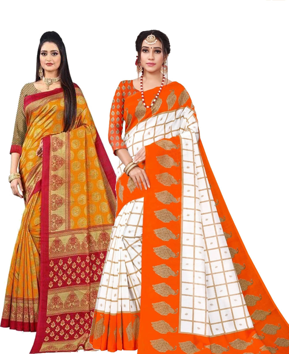 Kanooda Prints Art Silk Printed Saree With Unstitched Blouse Piece ( Multicolor ) Kanooda Prints Art Silk Printed Saree With Unstitched Blouse Piece ( Multicolor )
