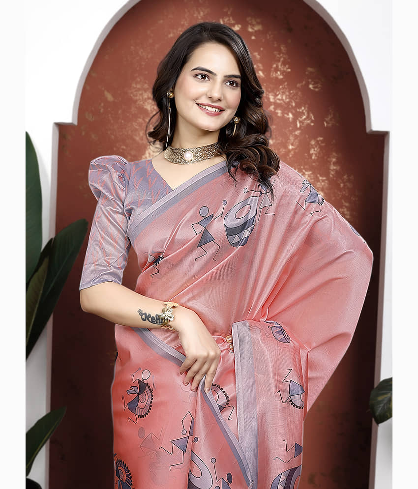 Kanooda Prints Art Silk Printed Saree With Unstitched Blouse Piece ( Pink ) - Sarees | Buy online on ZillyBuy