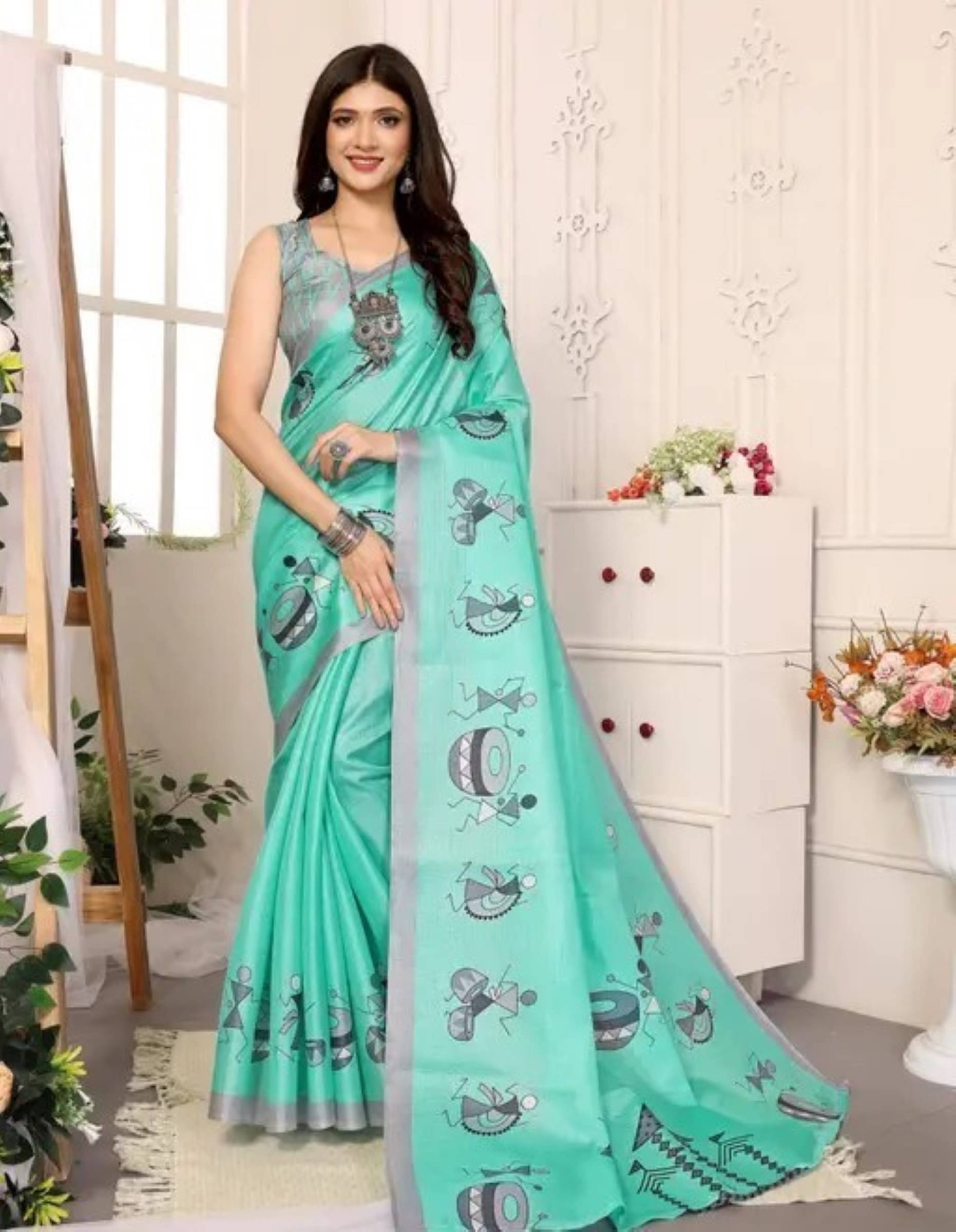 Kanooda Prints Art Silk Printed Saree With Unstitched Blouse Piece ( Green ) Kanooda Prints Art Silk Printed Saree With Unstitched Blouse Piece ( Green )