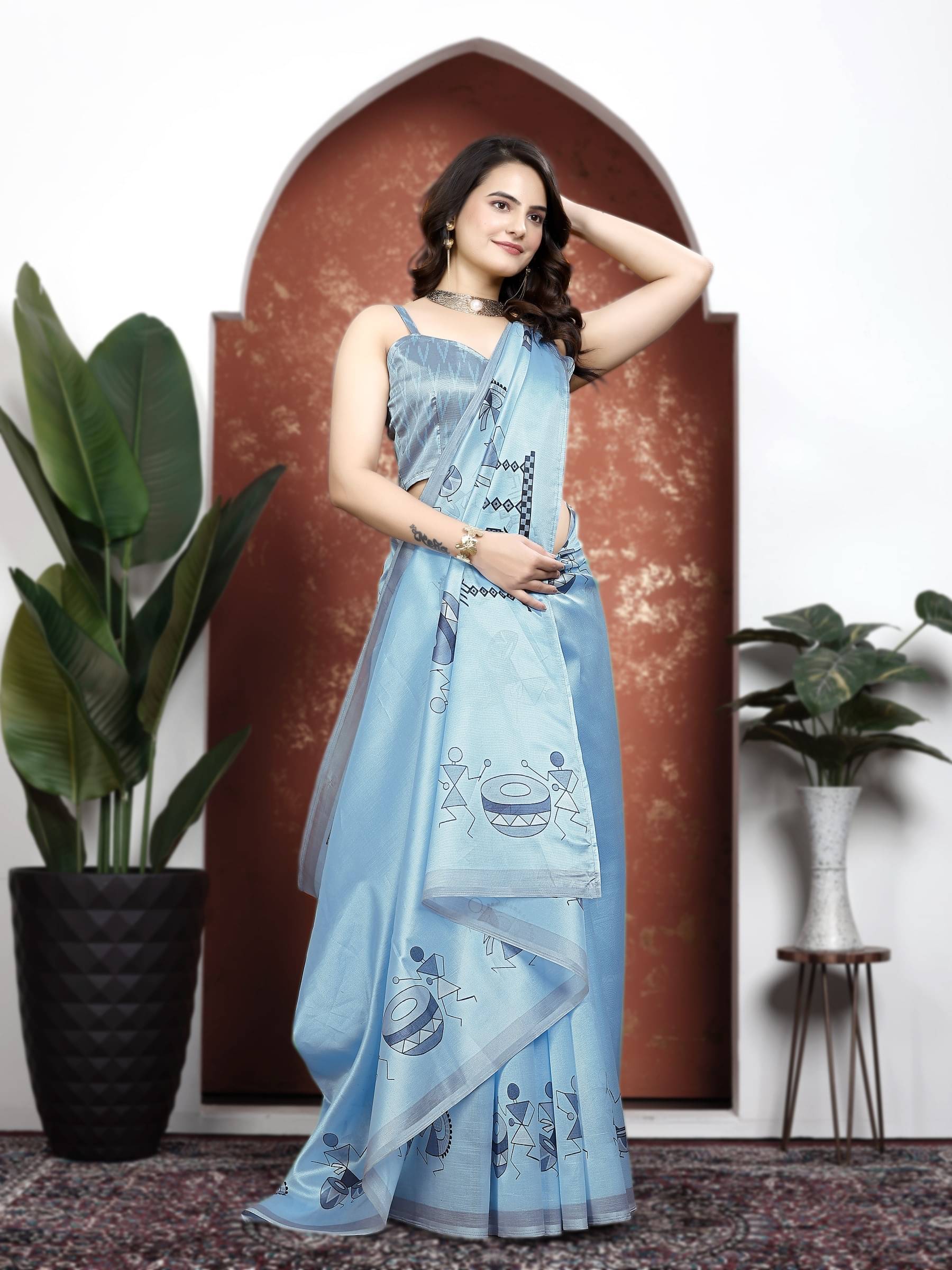 Kanooda Prints Art Silk Printed Saree With Unstitched Blouse Piece ( Light Blue ) Kanooda Prints Art Silk Printed Saree With Unstitched Blouse Piece ( Light Blue )