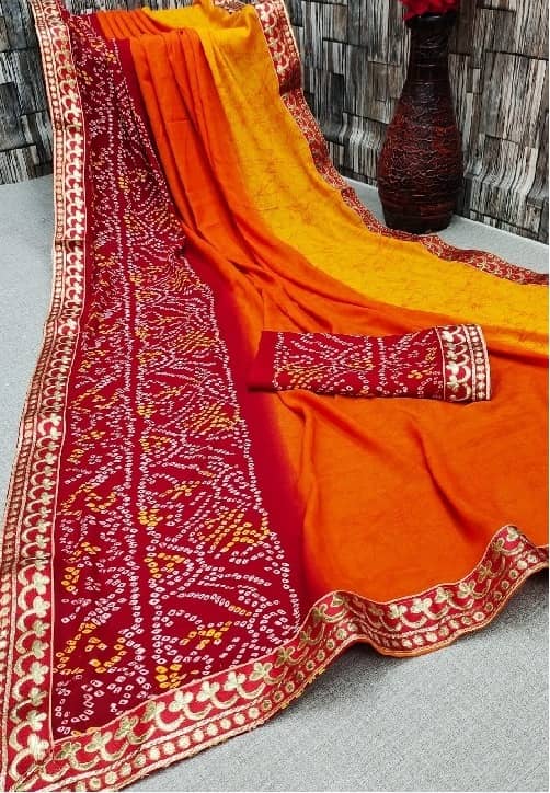 Kanooda Prints Art Silk Printed Saree With Unstitched Blouse Piece ( Orange ) - Sarees | Buy online on ZillyBuy