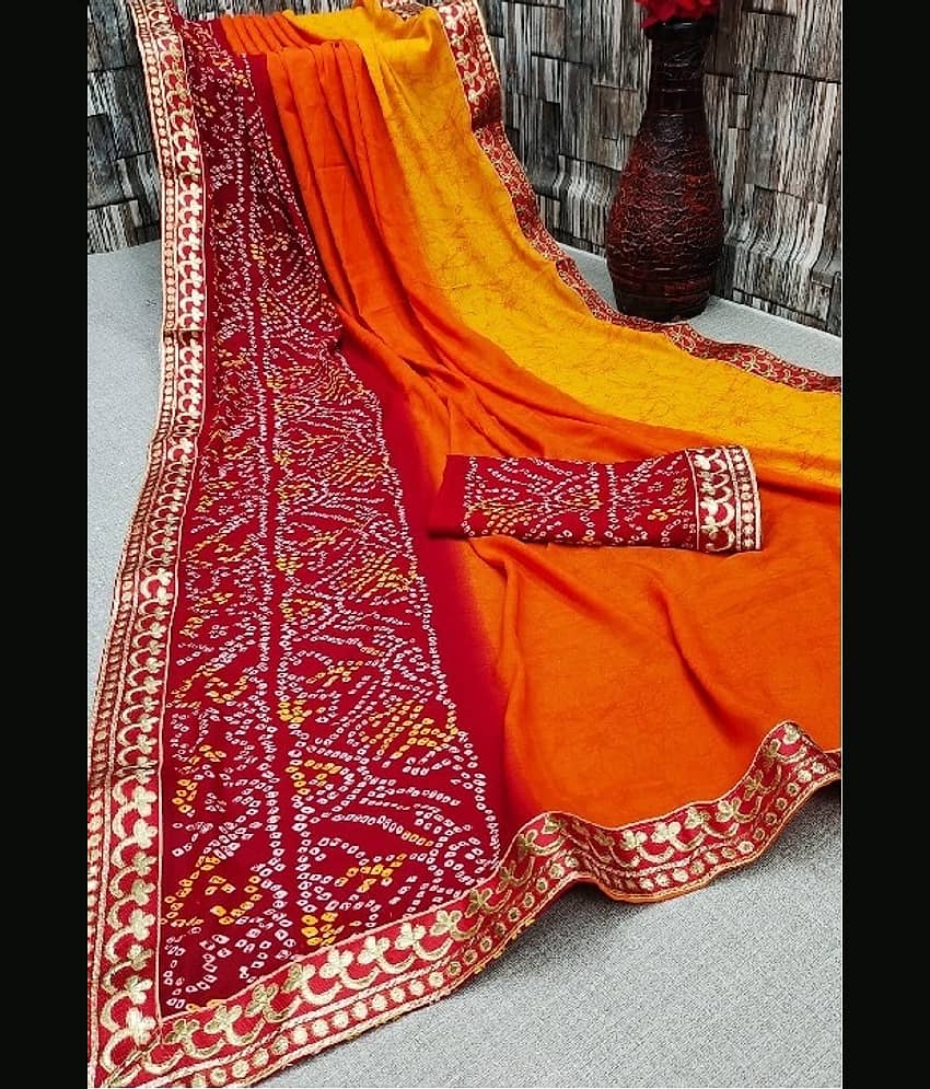 Kanooda Prints Art Silk Printed Saree With Unstitched Blouse Piece ( Orange ) - Sarees | Buy online on ZillyBuy