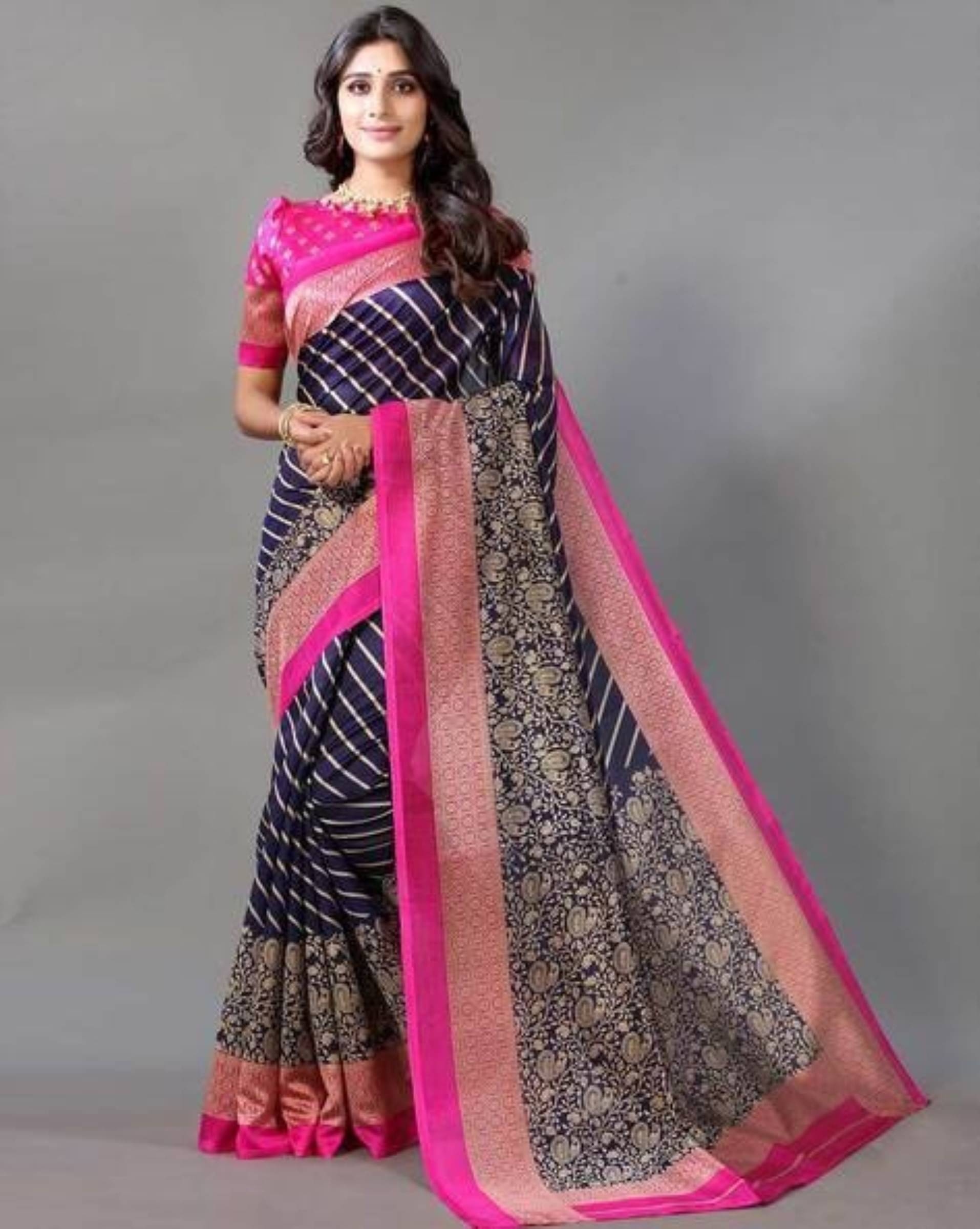Kanooda Prints Art Silk Printed Saree With Unstitched Blouse Piece ( Blue ) Kanooda Prints Art Silk Printed Saree With Unstitched Blouse Piece ( Blue )