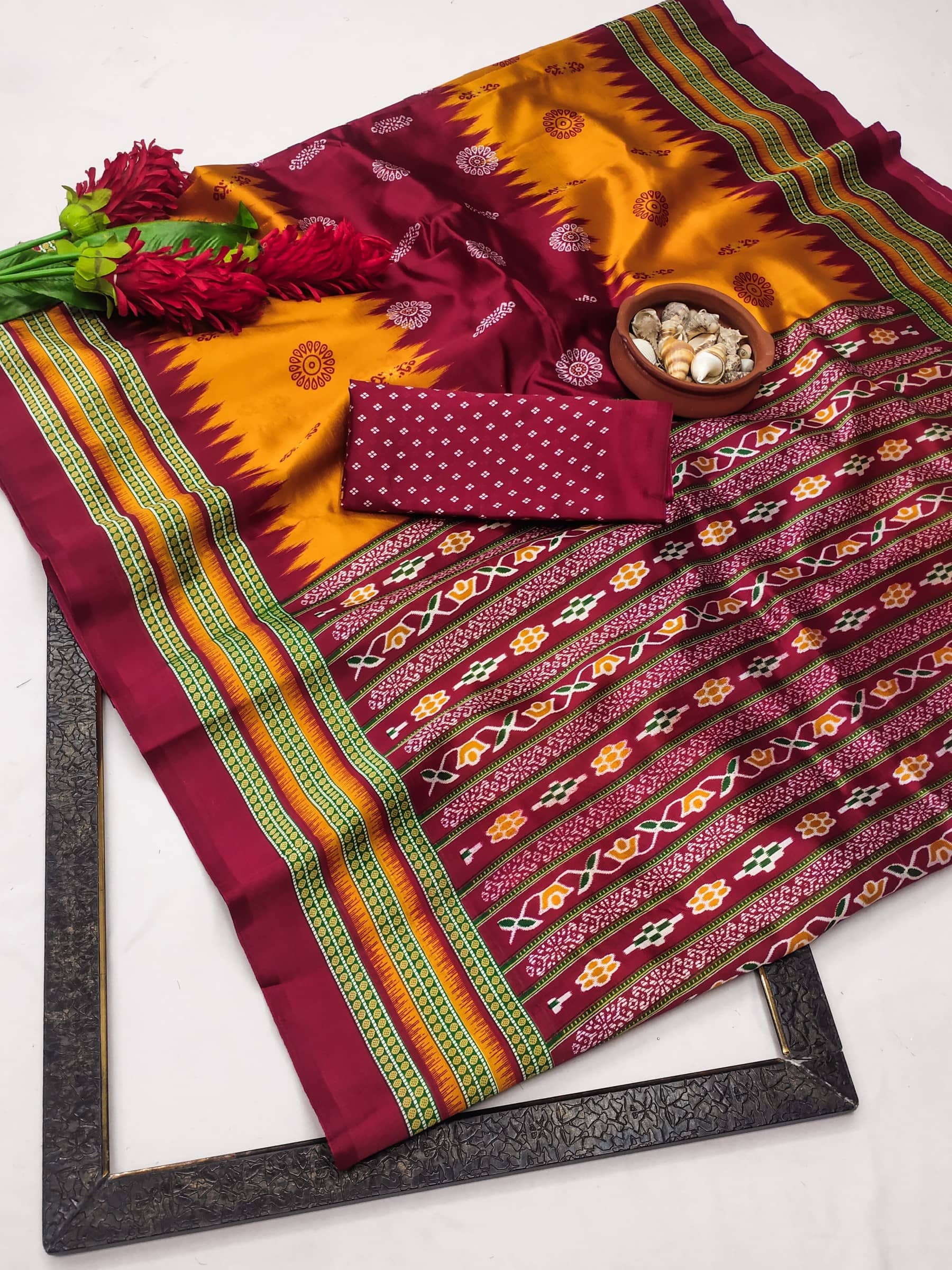 Kanooda Prints Art Silk Printed Saree With Unstitched Blouse Piece ( Multicolor ) - Sarees | Buy online on ZillyBuy