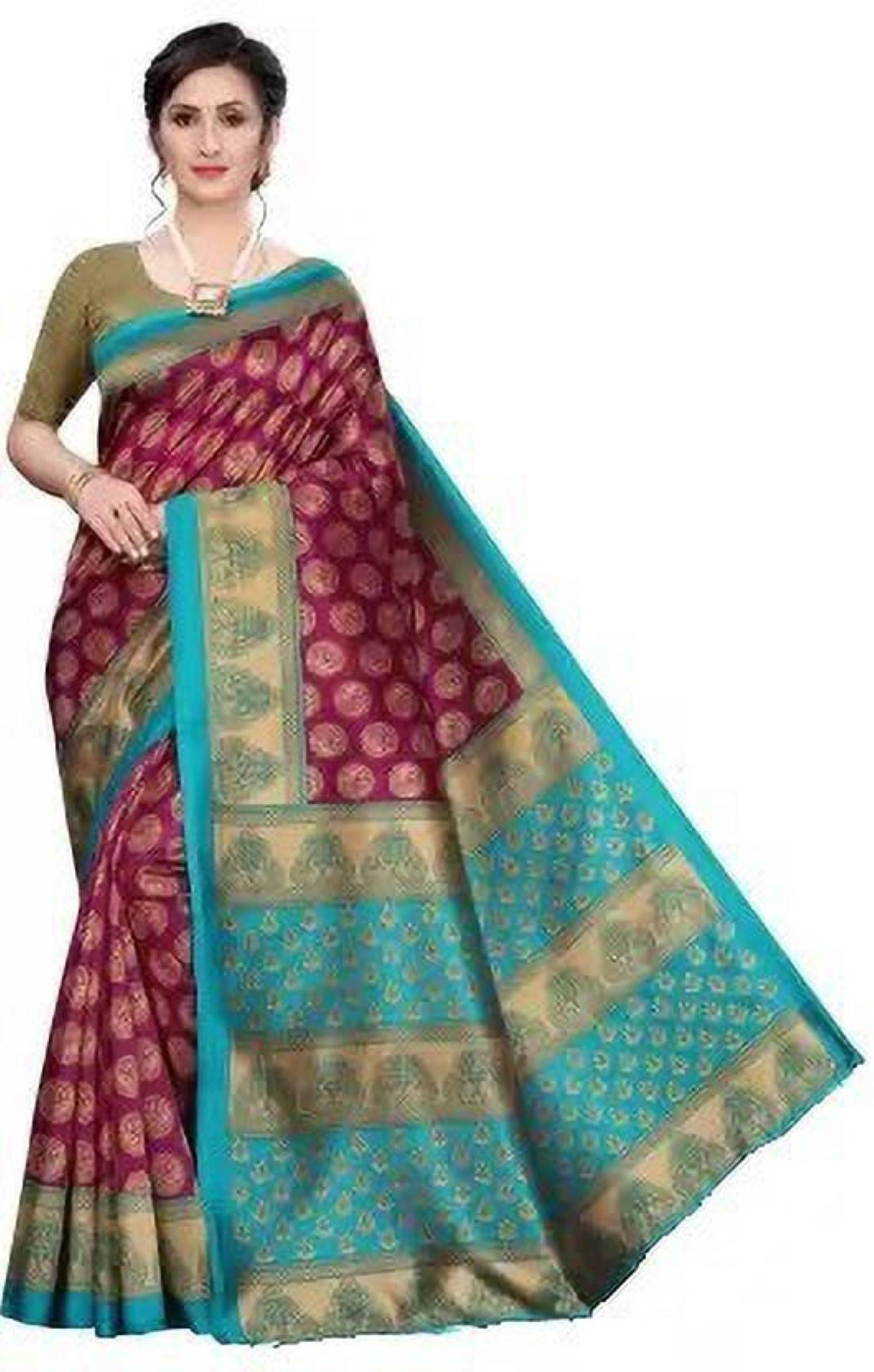     			Kanooda Prints Art Silk Woven Saree With Unstitched Blouse Piece ( Multicolor )