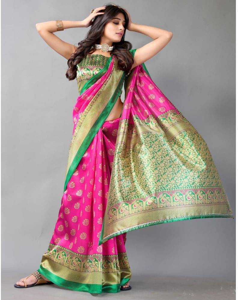     			Kanooda Prints Art Silk Woven Saree With Unstitched Blouse Piece ( Pink )