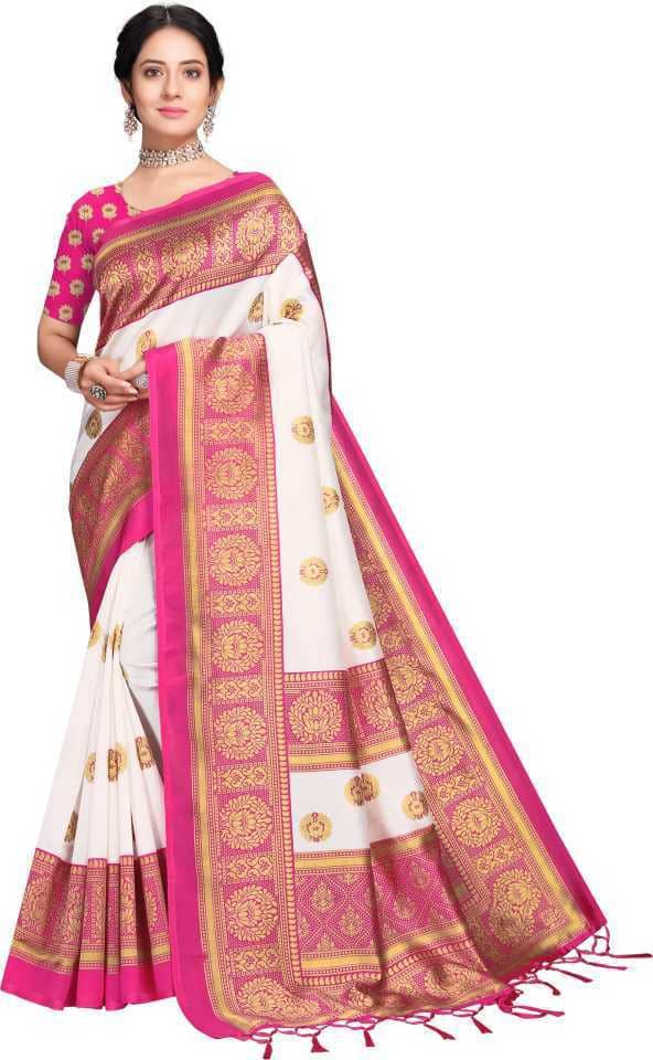 Kanooda Prints Art Silk Woven Saree With Unstitched Blouse Piece ( Pink ) - Sarees | Buy online on ZillyBuy