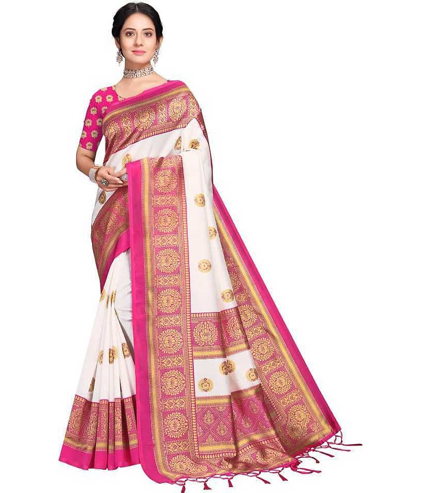 Kanooda Prints Art Silk Woven Saree With Unstitched Blouse Piece ( Pink ) - Sarees | Buy online on ZillyBuy