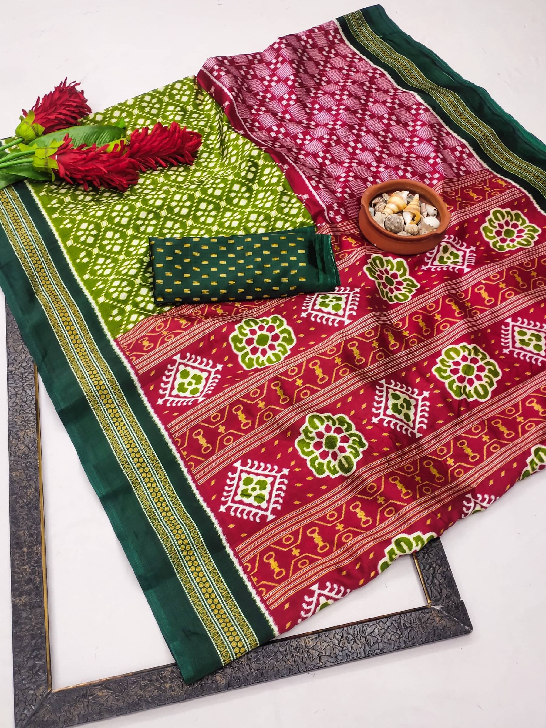     			Kanooda Prints Art Silk Woven Saree With Unstitched Blouse Piece ( Green )