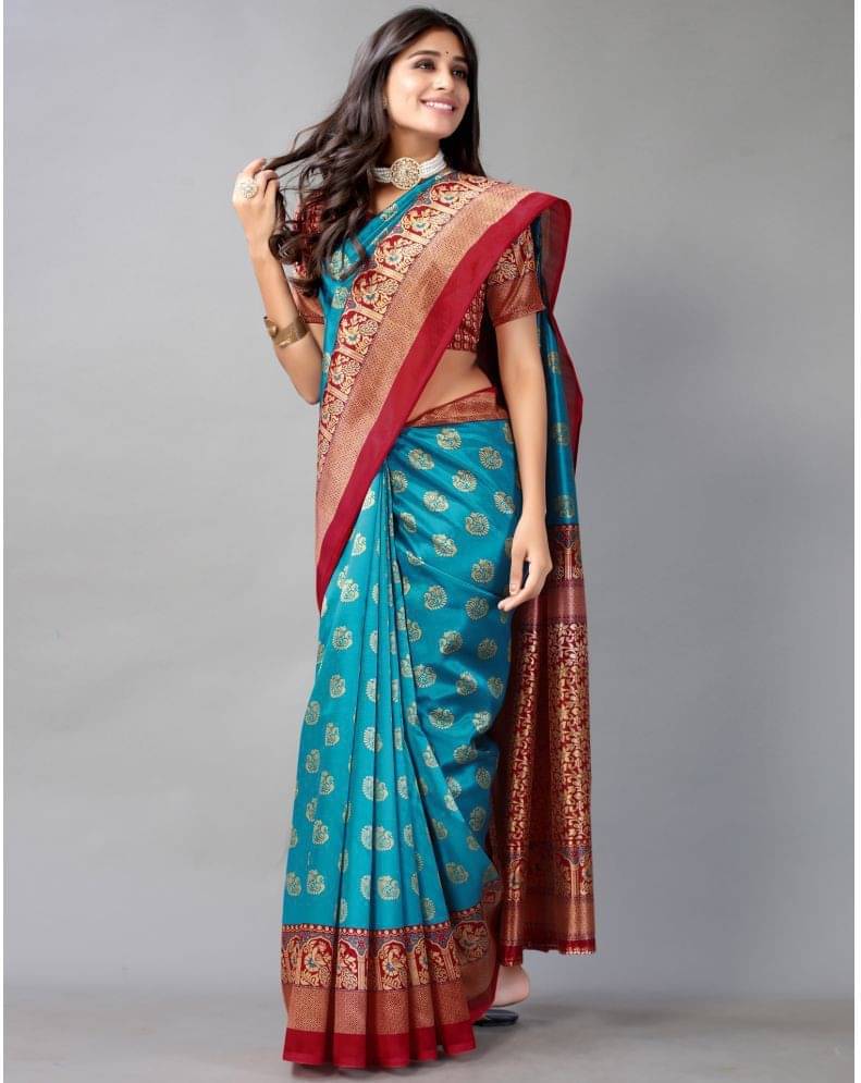     			Kanooda Prints Art Silk Woven Saree With Unstitched Blouse Piece ( Maroon )