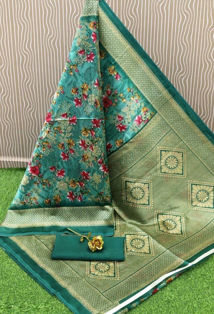 Kanooda Prints Art Silk Woven Saree With Unstitched Blouse Piece ( Green )     			Kanooda Prints Art Silk Woven Saree With Unstitched Blouse Piece ( Green )