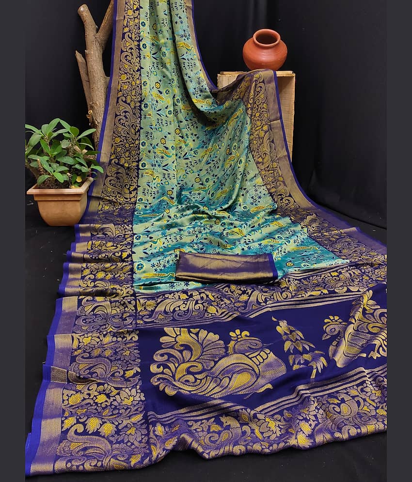 Kanooda Prints Brasso Printed Saree With Unstitched Blouse Piece ( Multicolor ) - Sarees | Buy online on ZillyBuy