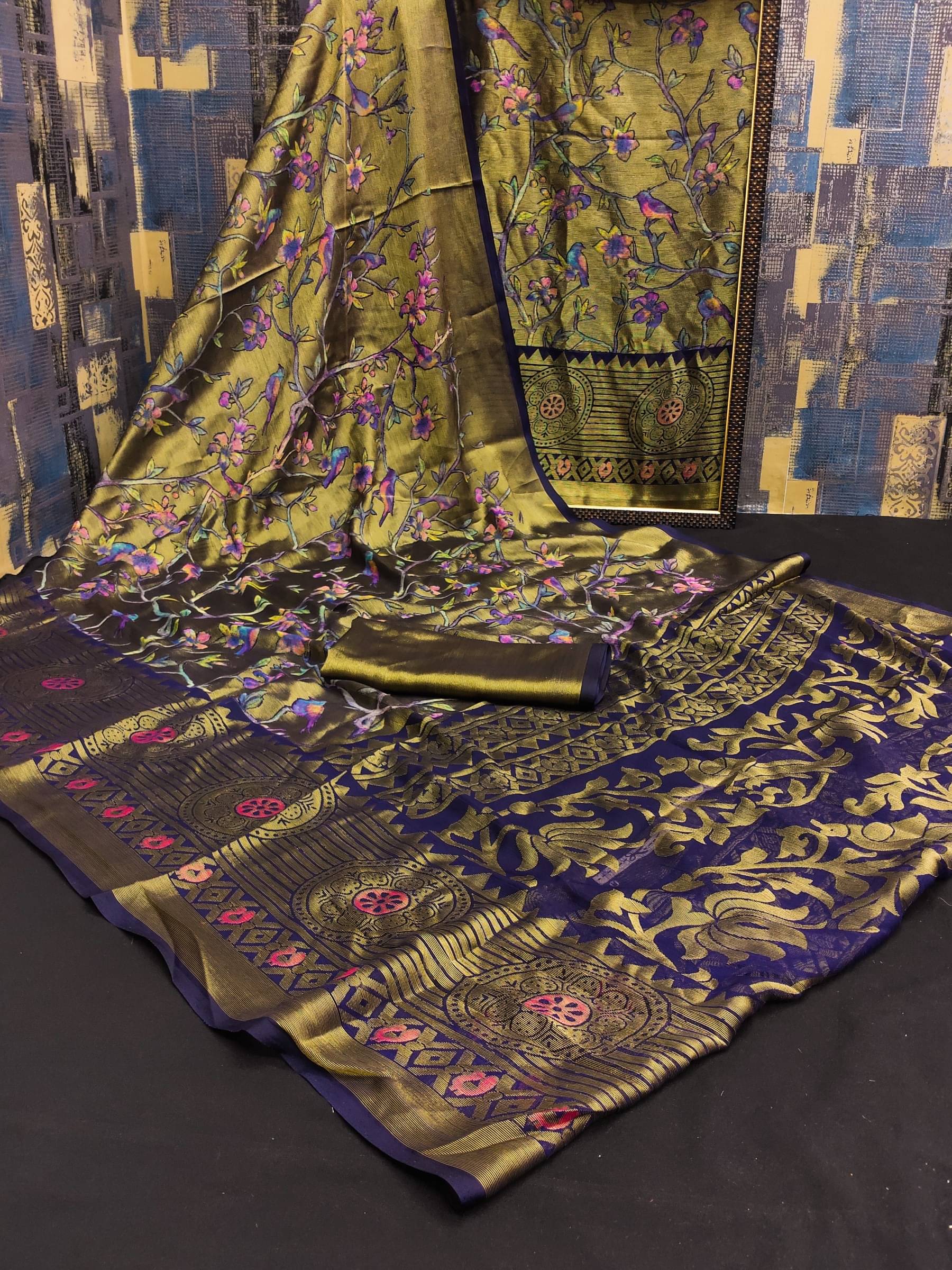 Kanooda Prints Brasso Self Design Saree With Unstitched Blouse Piece ( Multicolor ) Kanooda Prints Brasso Self Design Saree With Unstitched Blouse Piece ( Multicolor )