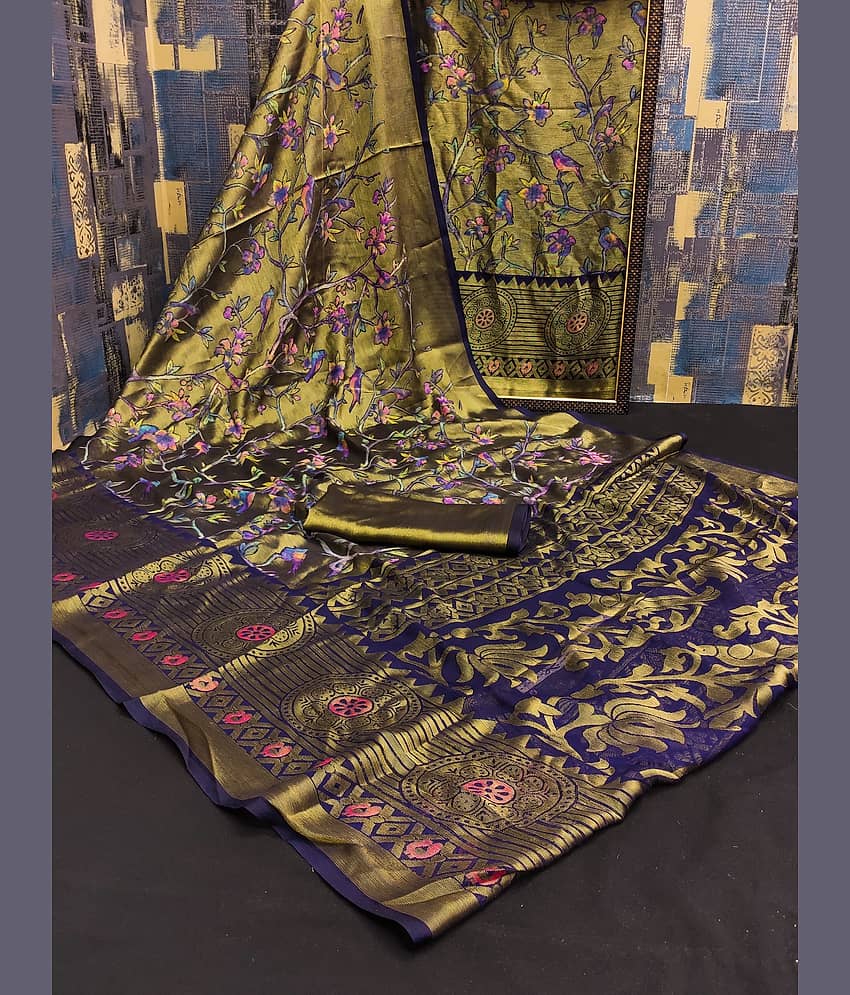 Kanooda Prints Brasso Self Design Saree With Unstitched Blouse Piece ( Multicolor ) - Sarees | Buy online on ZillyBuy