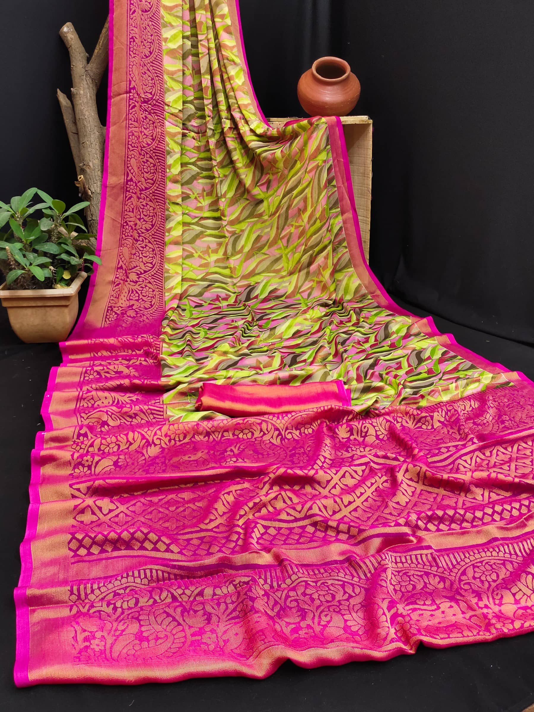 Kanooda Prints Brasso Woven Saree With Unstitched Blouse Piece ( Multicolor ) - Sarees | Buy online on ZillyBuy