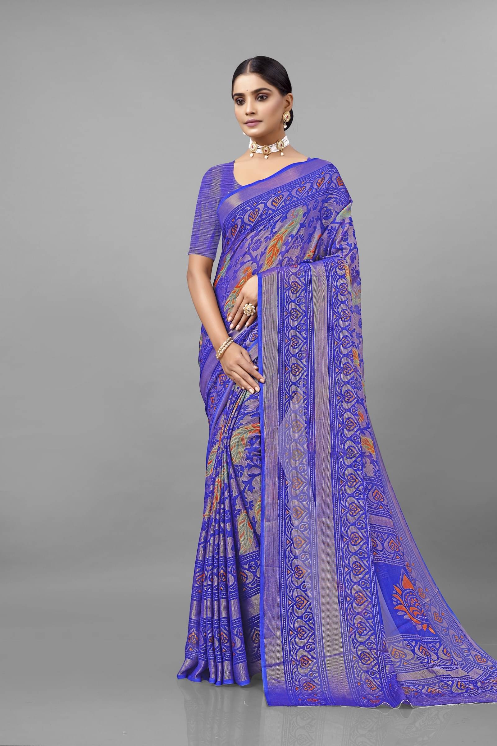     			Kanooda Prints Brasso Woven Saree With Unstitched Blouse Piece ( Multicolor )