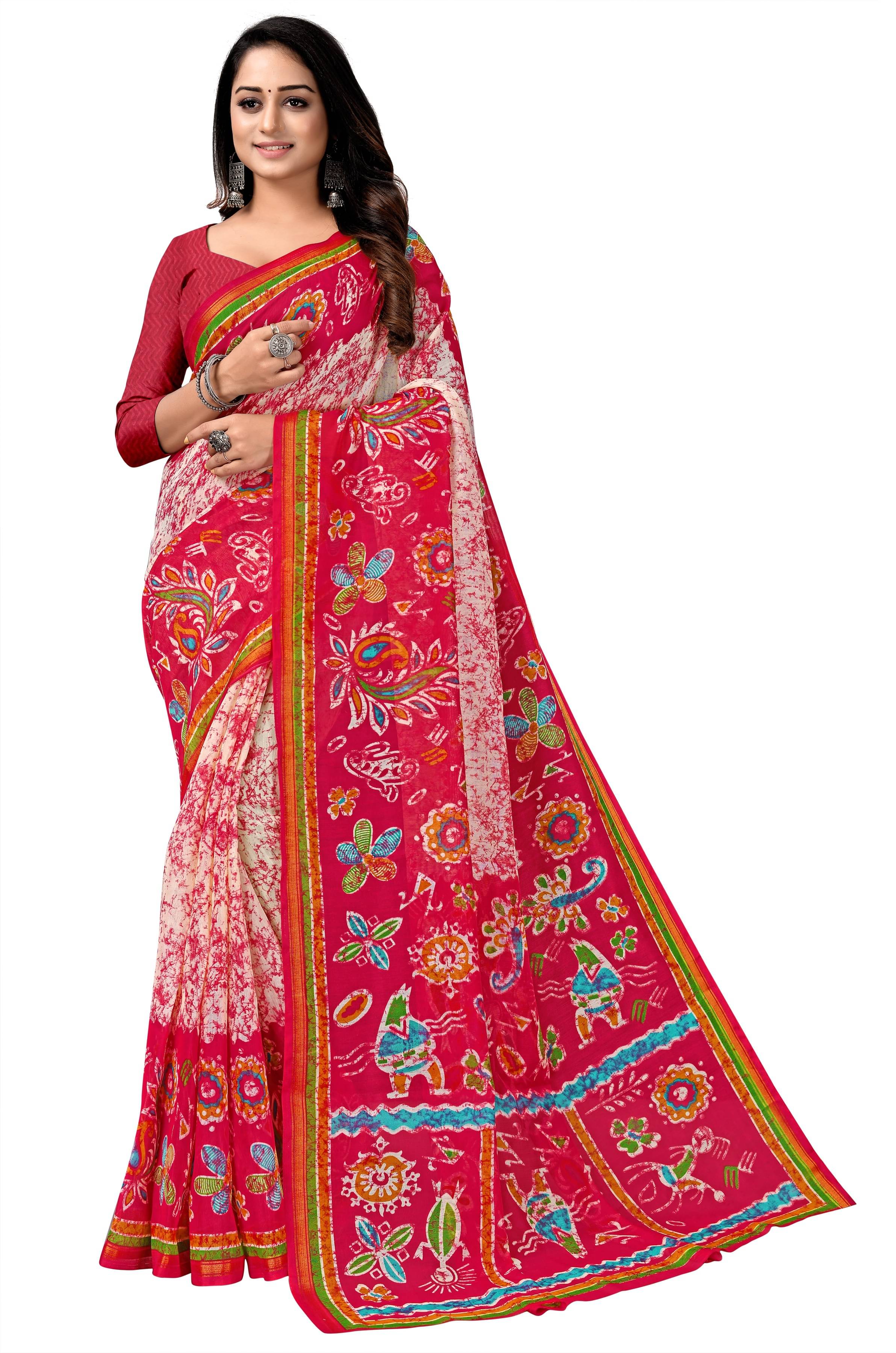     			Kanooda Prints Chanderi Printed Saree With Unstitched Blouse Piece ( Multicolor )