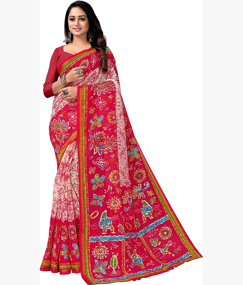 Kanooda Prints Chanderi Printed Saree With Unstitched Blouse Piece ( Multicolor ) - Sarees | Buy online on ZillyBuy