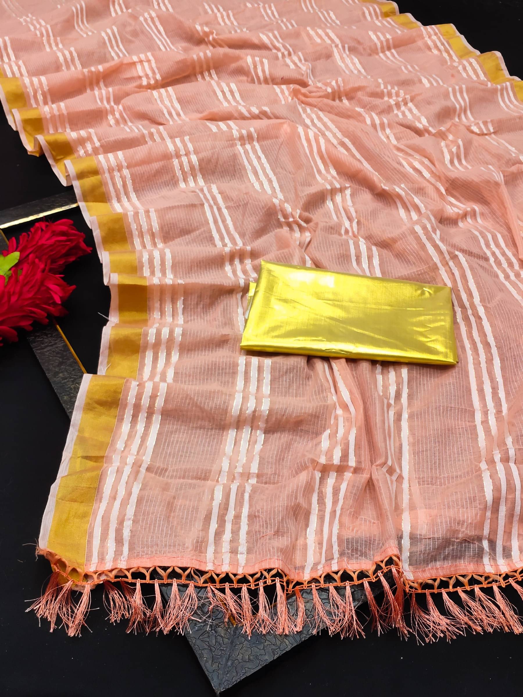     			Kanooda Prints Chanderi Woven Saree With Unstitched Blouse Piece ( Multicolor )