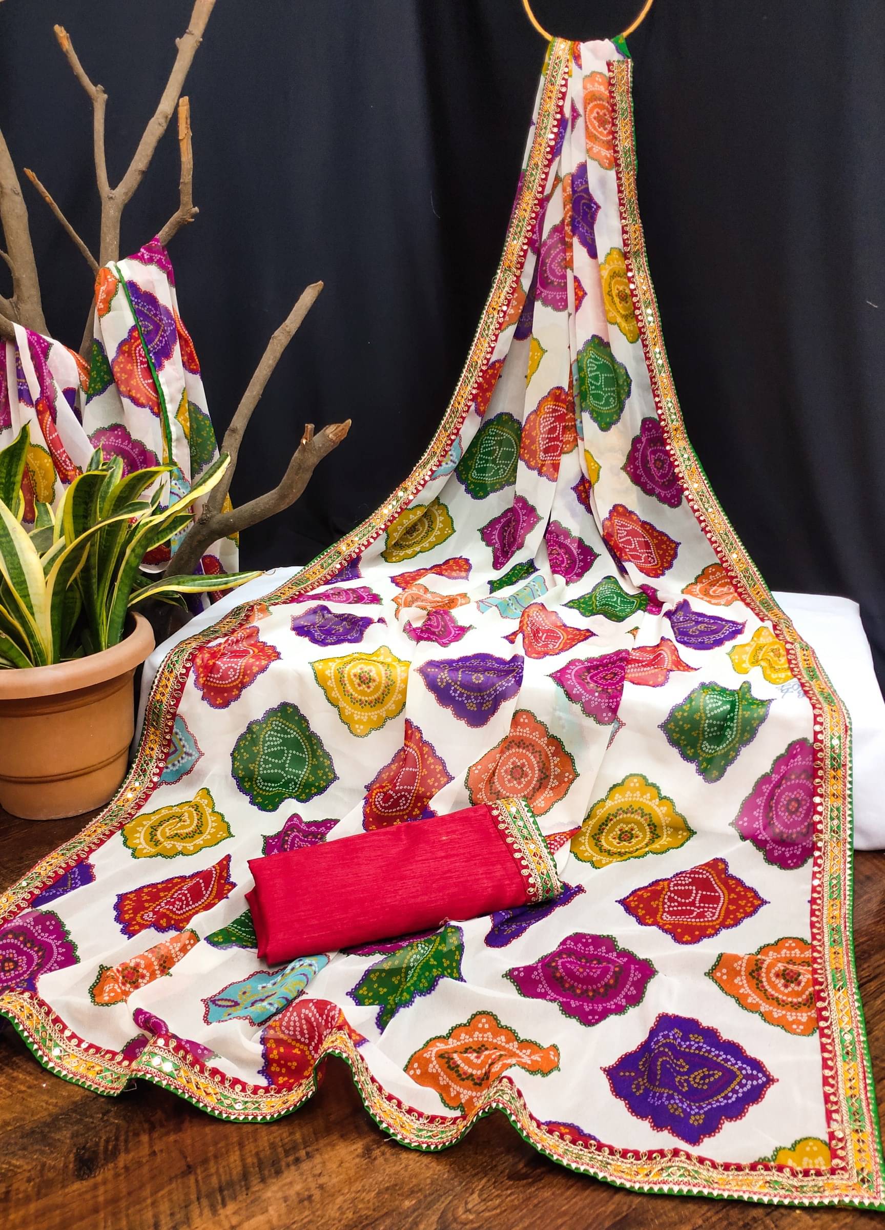 Kanooda Prints Chiffon Embroidered Saree With Unstitched Blouse Piece ( Multicolor ) Kanooda Prints Chiffon Embroidered Saree With Unstitched Blouse Piece ( Multicolor )