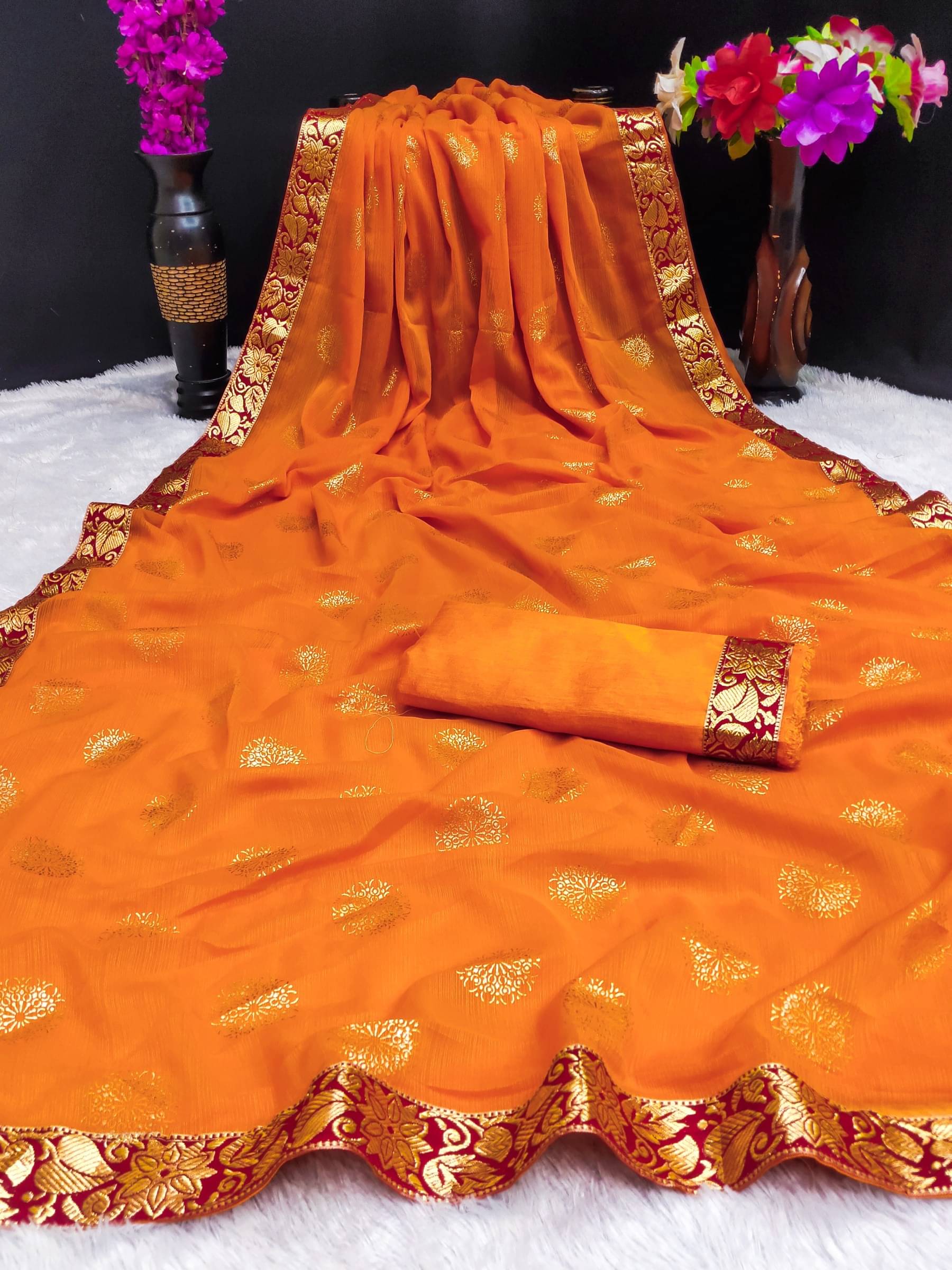 Kanooda Prints Chiffon Printed Saree With Unstitched Blouse Piece ( Multicolor ) Kanooda Prints Chiffon Printed Saree With Unstitched Blouse Piece ( Multicolor )