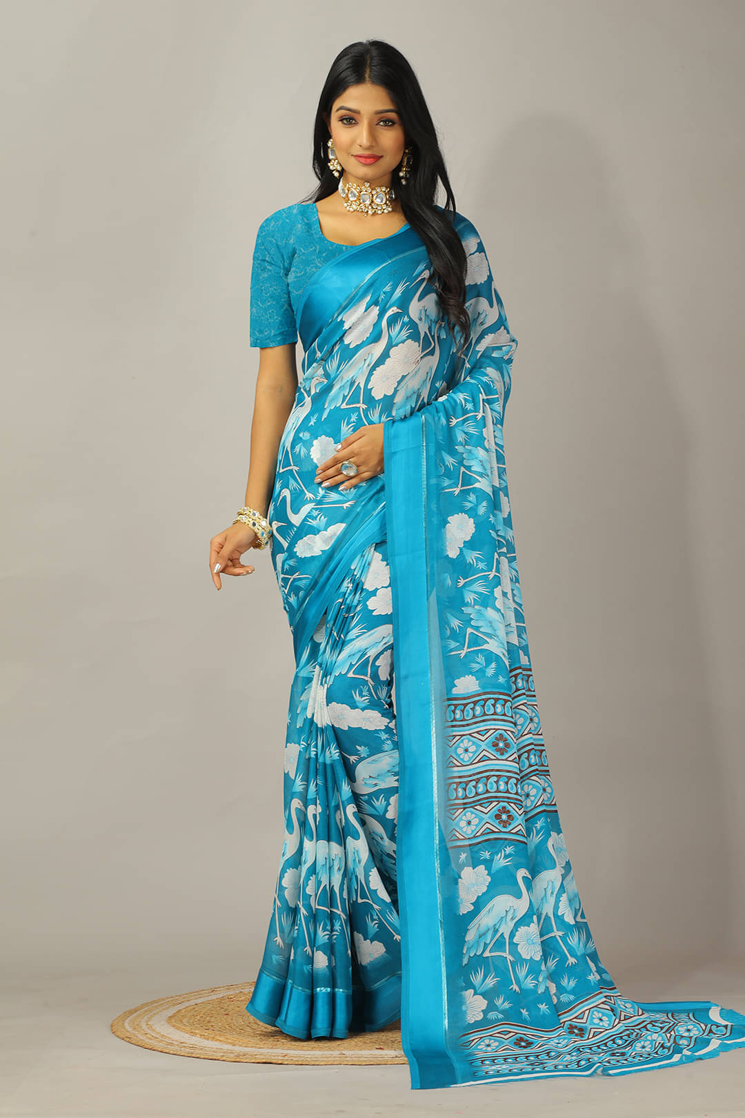     			Kanooda Prints Chiffon Printed Saree With Unstitched Blouse Piece ( Blue )
