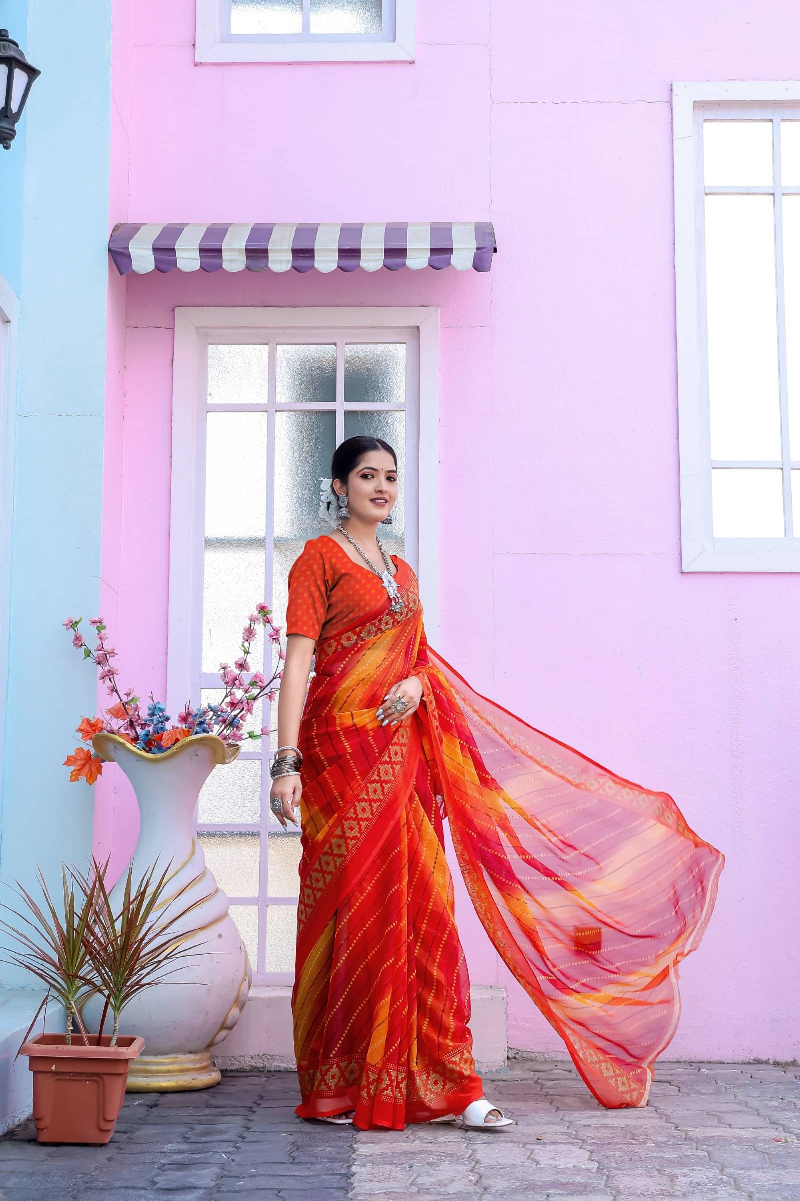     			Kanooda Prints Chiffon Printed Saree With Unstitched Blouse Piece ( Orange )